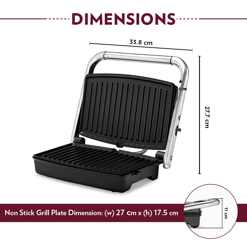 Borosil Jumbo 1500W Grill Sandwich Maker - 4 Sandwich Capacity, Non-Stick Plates