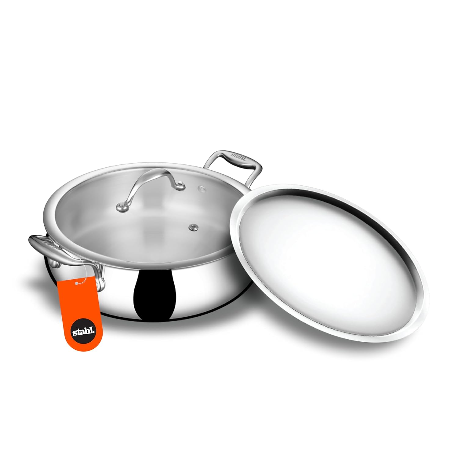 Stahl Triply Steel Biryani Handi with Stainless Steel & Glass Lids