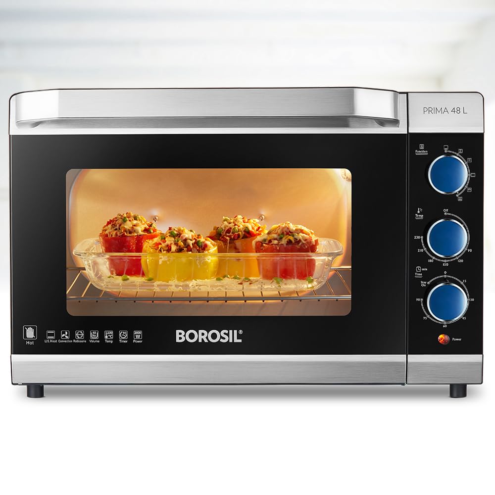 Borosil Prima 48L Oven Toaster Griller (OTG) Motorized Rotisserie, Convection Heating