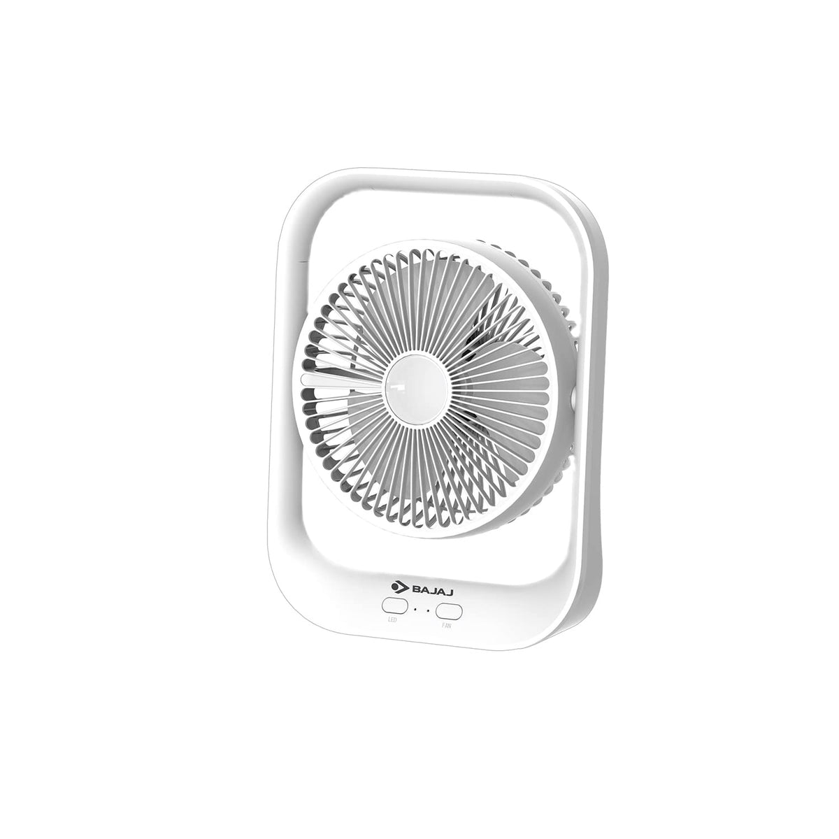 Bajaj Pygmy 178mm | USB Charging Fan | LED Light | 2100 RPM High Speed Table Fan | Silent Operation | Rechargeable Fan | Charging Fans for Home | White Portable Fan
