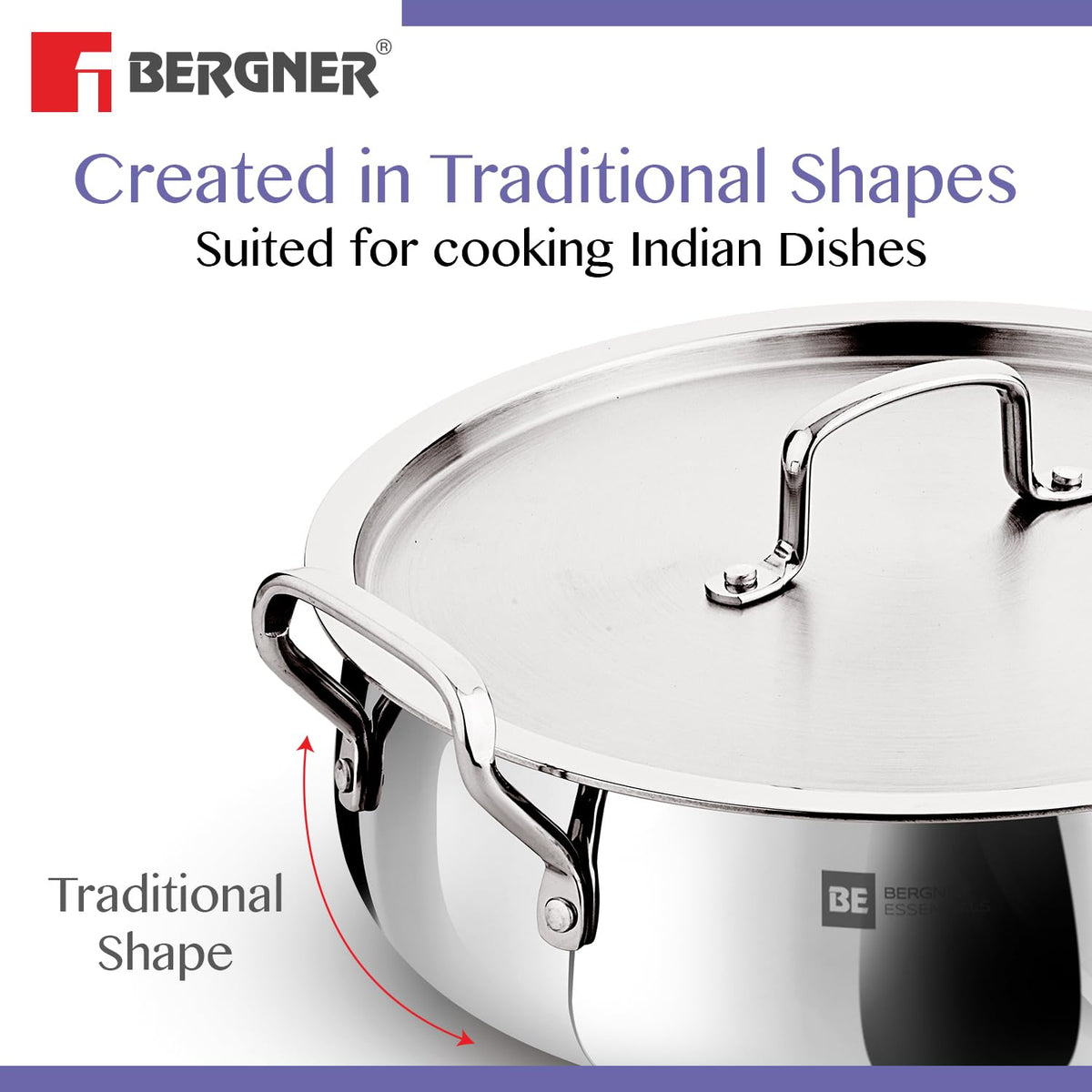 Bergner Essentials TriPly Biryani Handi with Lid, Induction & Gas Compatible
