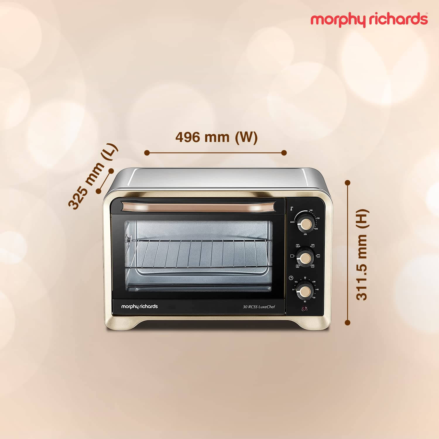 Morphy Richards 30 litre OTG convection oven in gold and black finish with rotisserie function