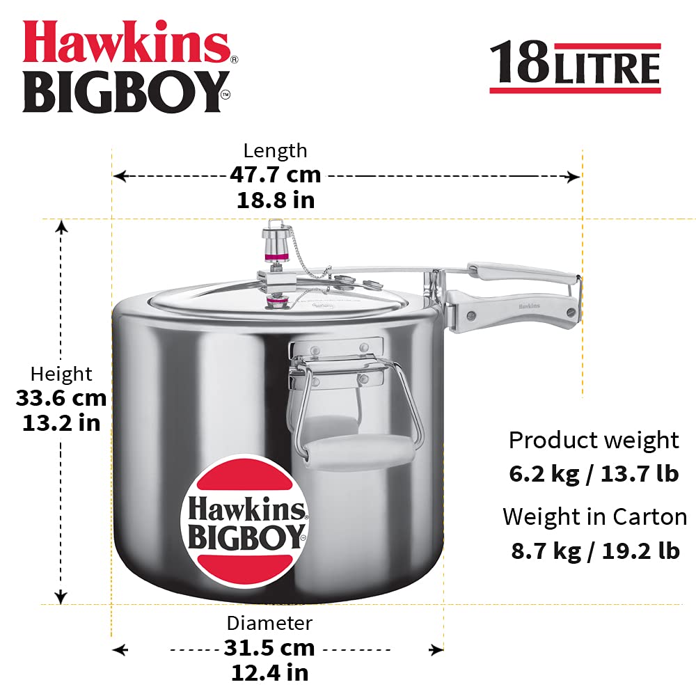Hawkins Bigboy Aluminum Pressure Cooker - Durable, Large Capacity for Restaurants and Catering