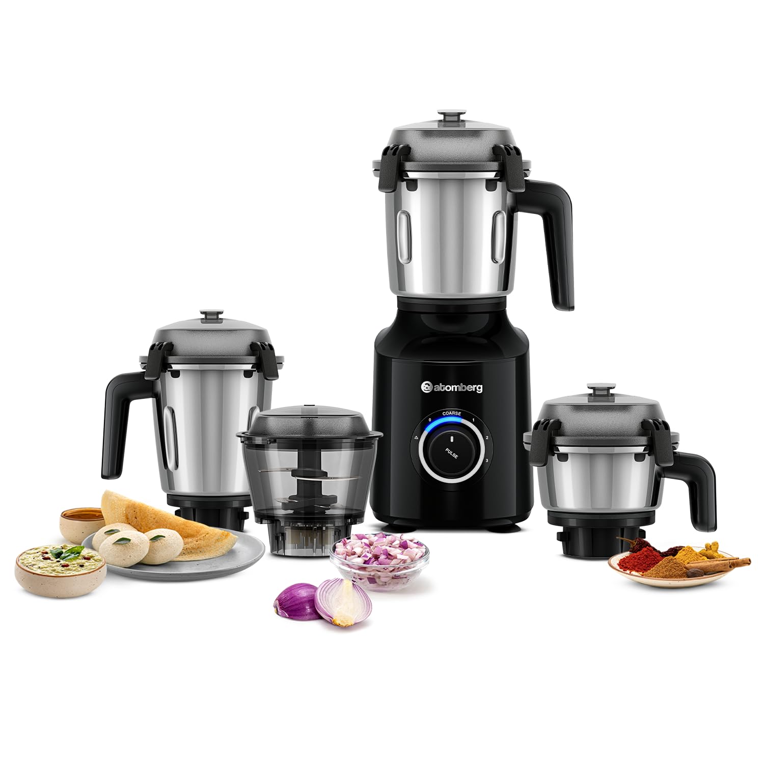 Atomberg Zenova Mixer Grinder with Unique Coarse Mode | Advanced Safety Features | 4 Jars including Chopper Jar with Hands Free Operation (Black)