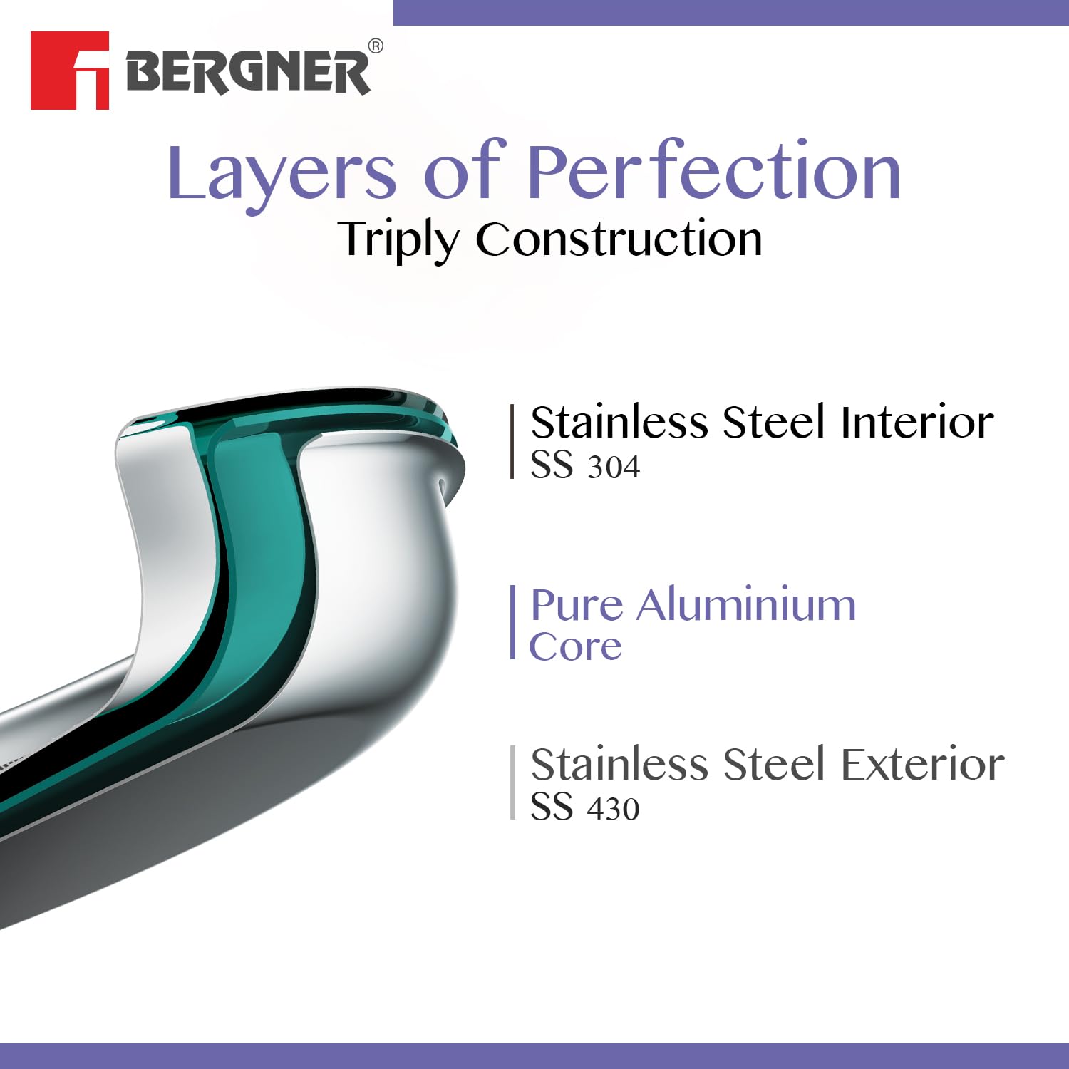 Bergner Essentials TriPly Biryani Handi with Lid, Induction & Gas Compatible