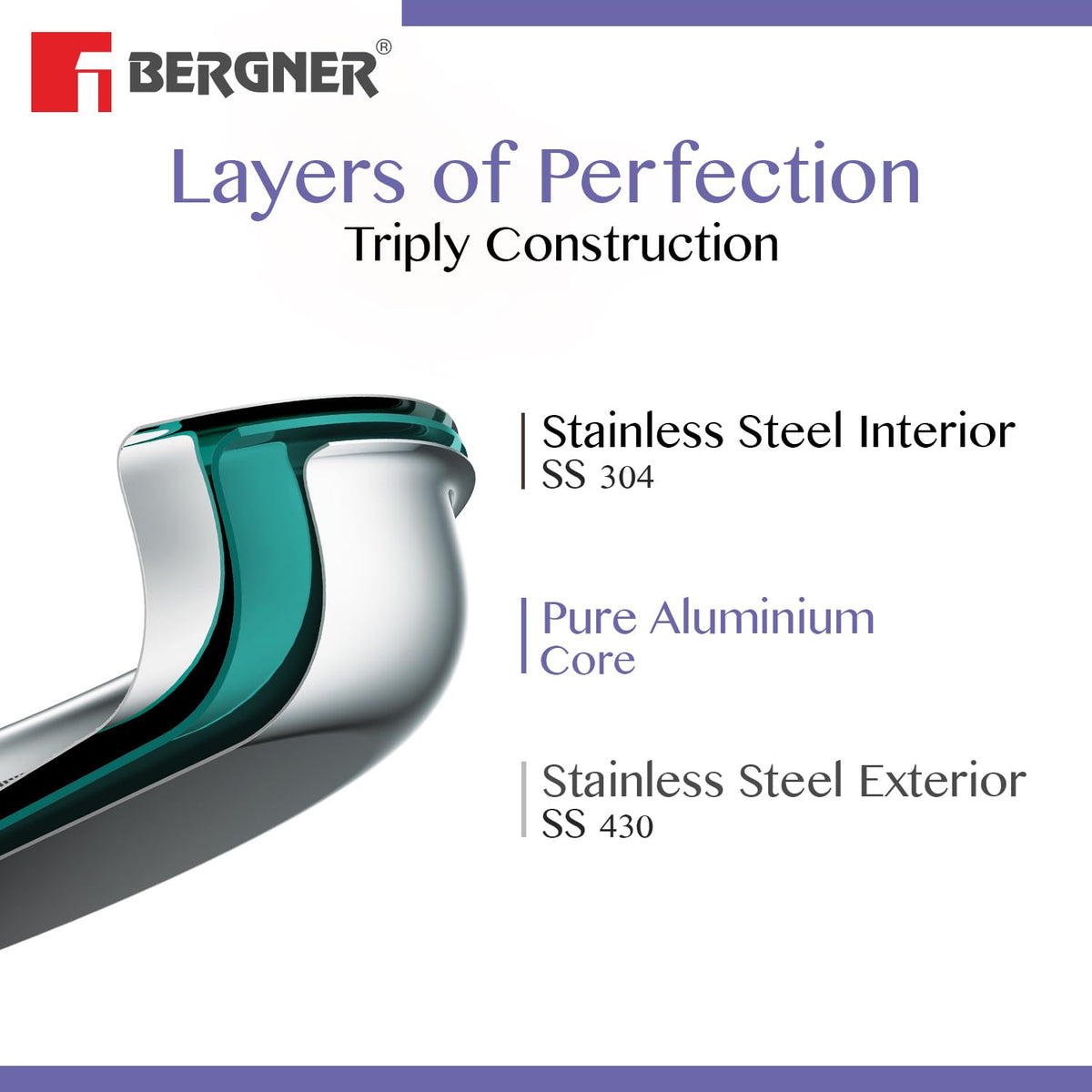 Bergner Essentials TriPly Biryani Handi with Lid, Induction & Gas Compatible