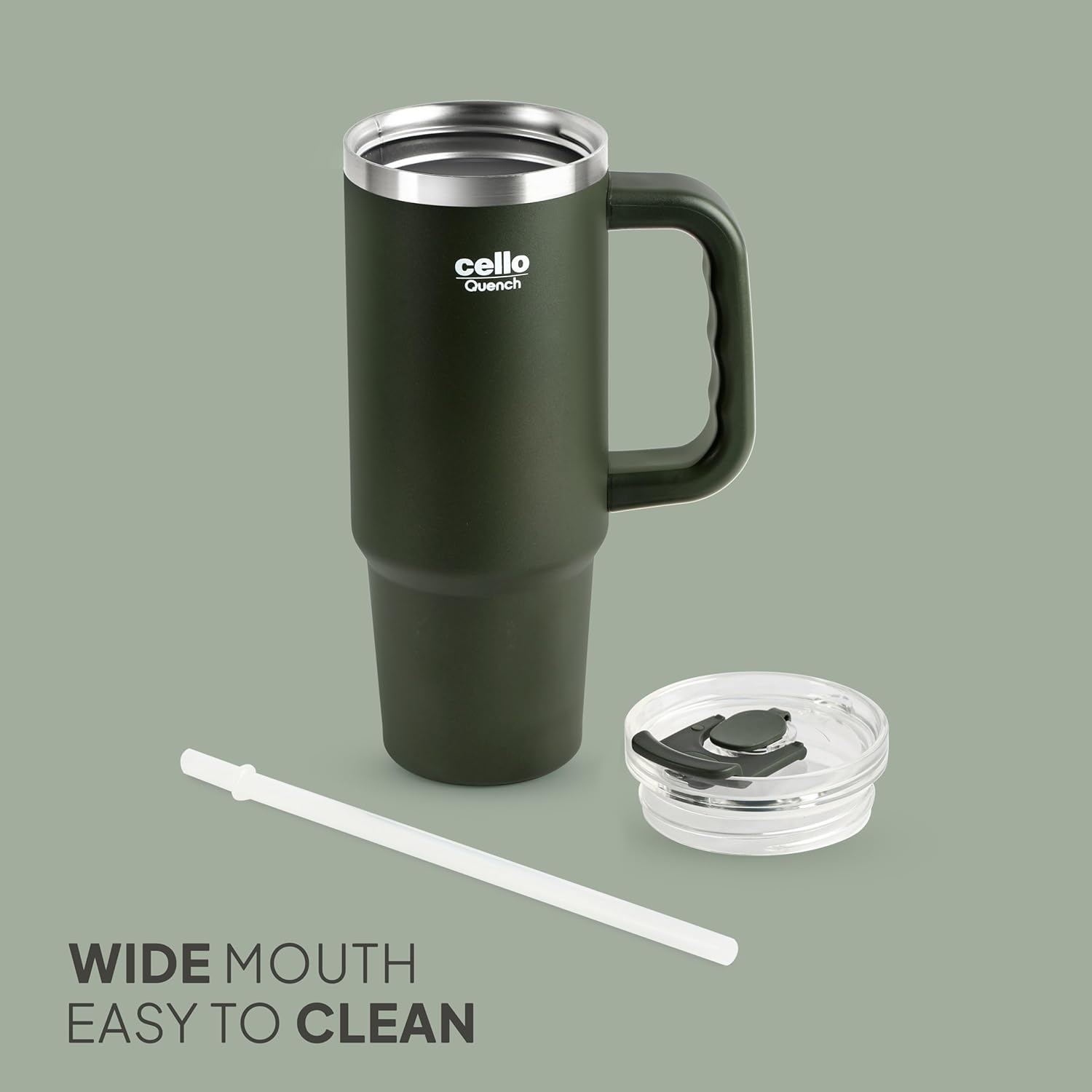 Cello Quench Insulated Stainless Steel Tumbler 550ml with Straw & Handle