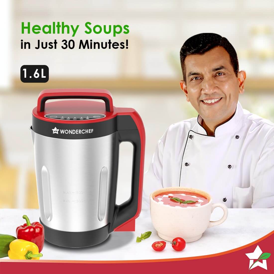 Wonderchef Neo Automatic Soup Maker | 1.6L | 900W Heater | 5 Pre-set Functions