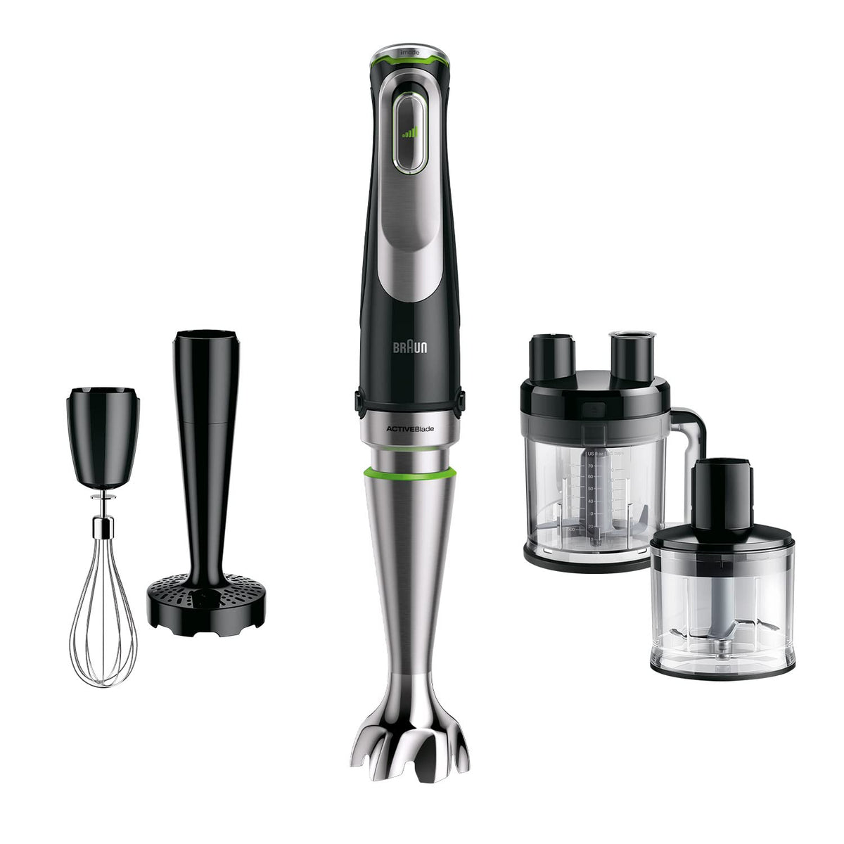 Braun MultiQuick 9 Hand Blender MQ9187XLI 1200W with all accessories on white background