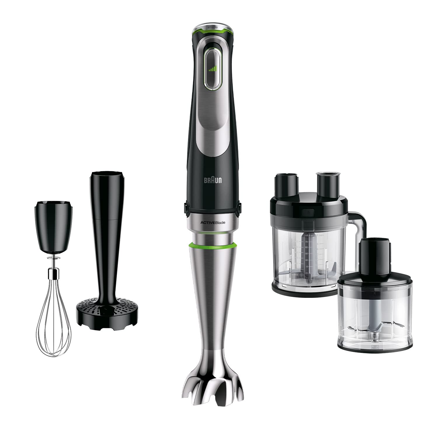 Braun MultiQuick 9 Hand Blender MQ9187XLI 1200W with all accessories on white background