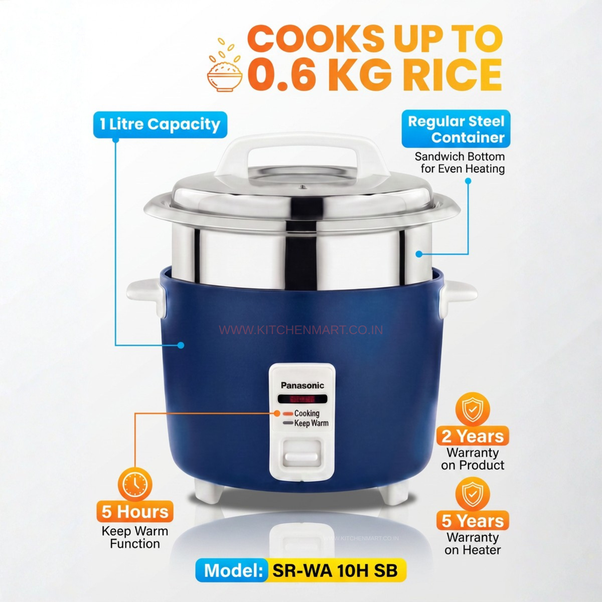 Panasonic SR-WA10H (SB) Automatic Rice Cooker - Sandwich Bottom Stainless Steel Inner Pot