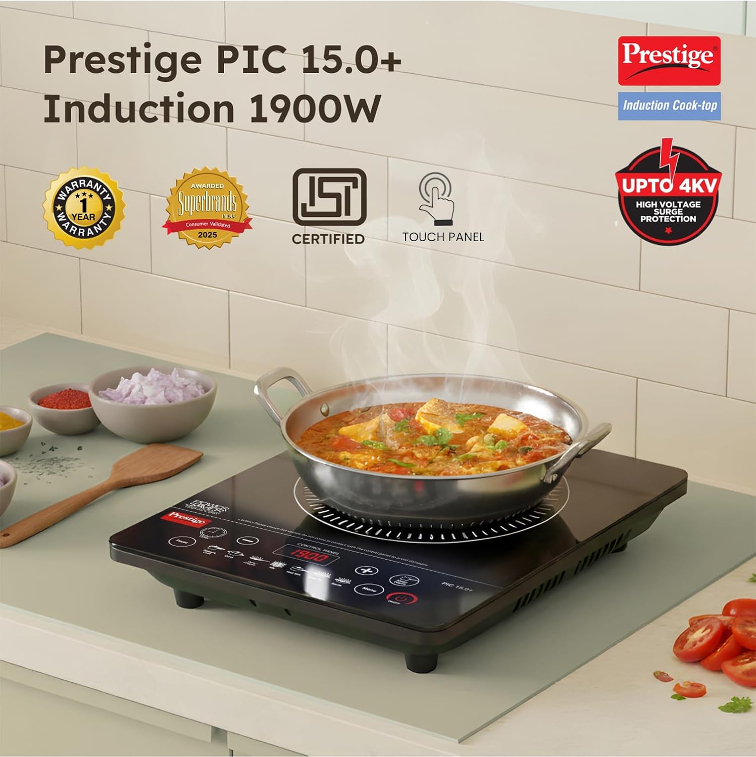 Prestige PIC 15.0 Plus induction stove with 4kV surge protection
