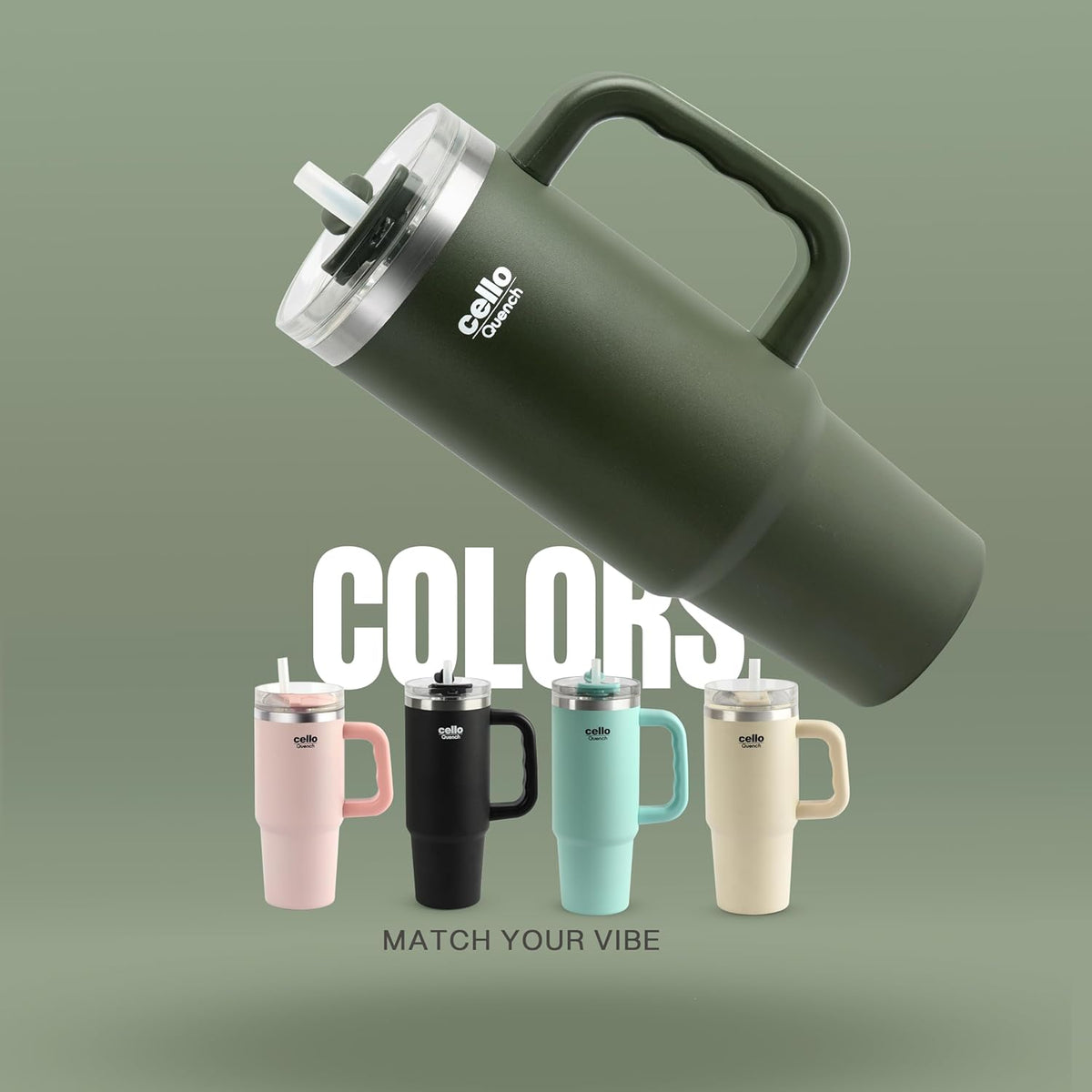 Cello Quench Insulated Stainless Steel Tumbler 550ml with Straw & Handle