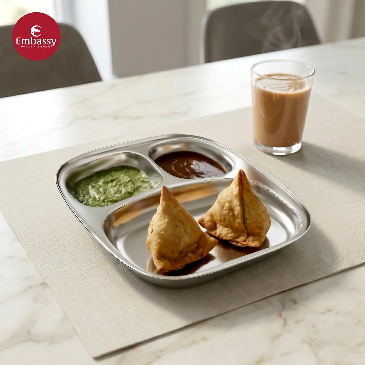 Embassy Dynasty Plate Deluxe 3-Compartment Stainless Steel Plate