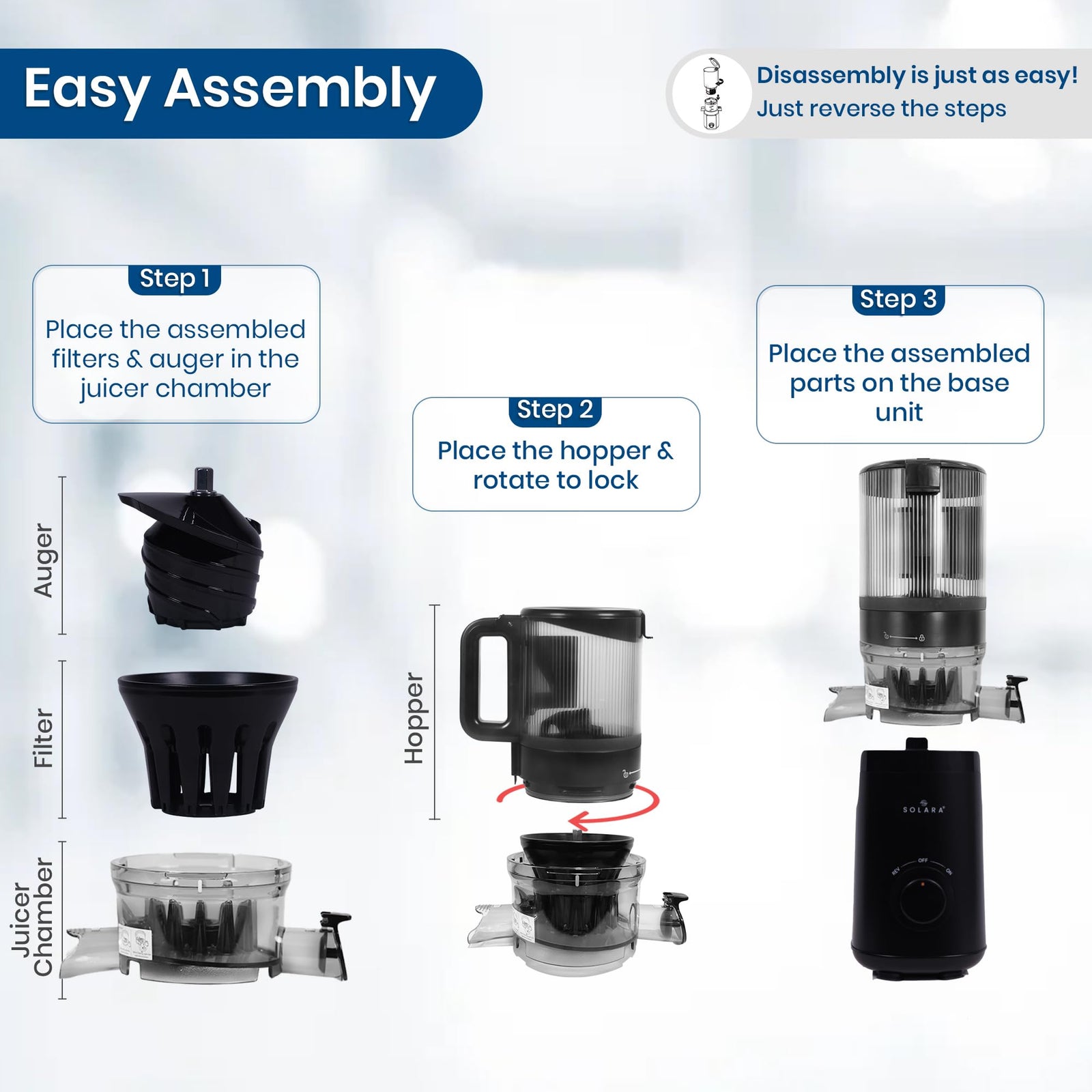 SOLARA vegetable juicer machine for home with TOPSET safety lock
