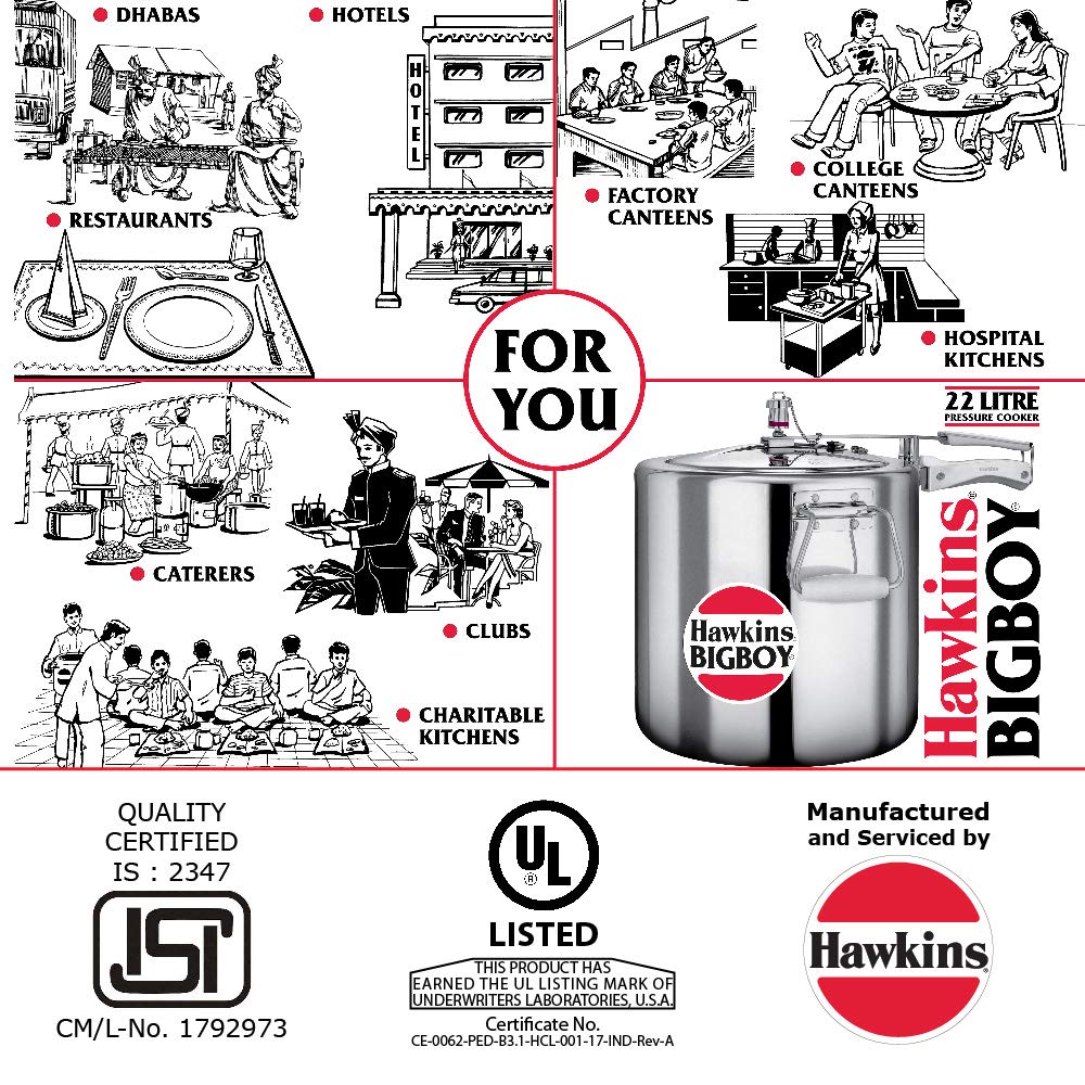 Hawkins Bigboy Aluminum Pressure Cooker - Durable, Large Capacity for Restaurants and Catering