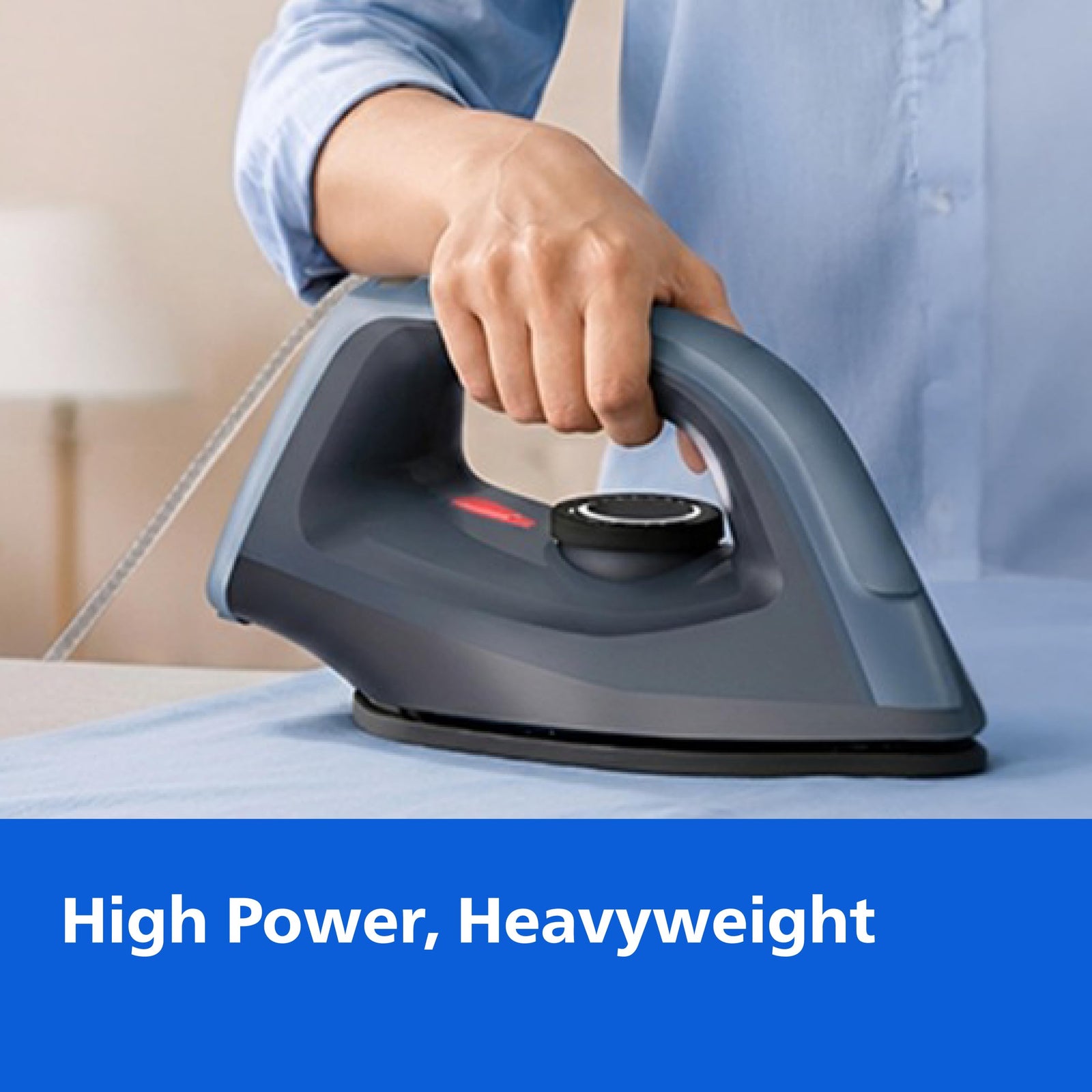 Philips DST0700/00 heavy weight dry iron in teal blue, front three-quarter view