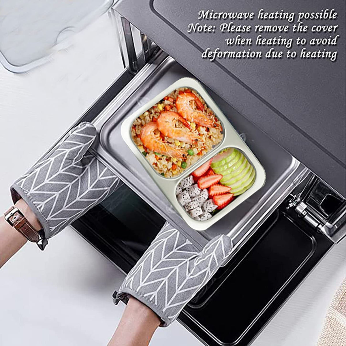 Lunch Box Compartment Stainless Steel with Spoon, for School, Lunch Box for Kids, Lunch Box for School & Office with a Fork, a Spoon and a Pair of Chopsticks