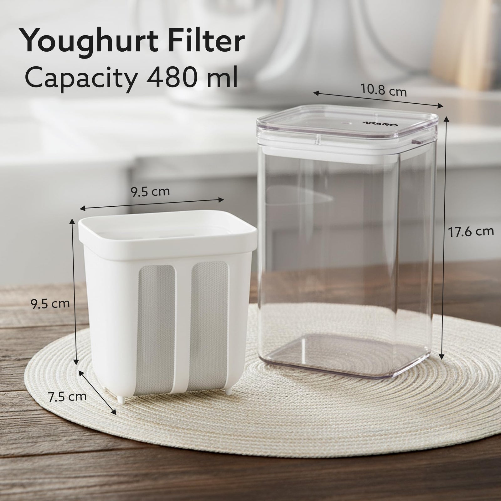 AGARO BPA-Free Yogurt Maker with Ergonomic Handle and Removable Mesh Insert