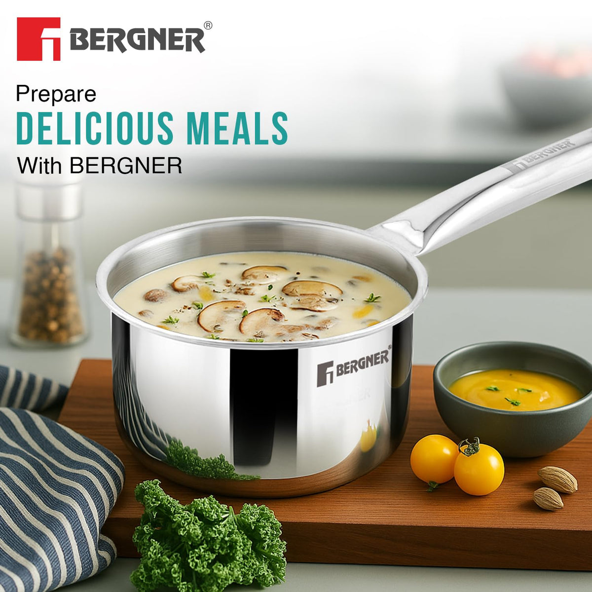 Triply stainless steel cookware set for induction with tope and lid