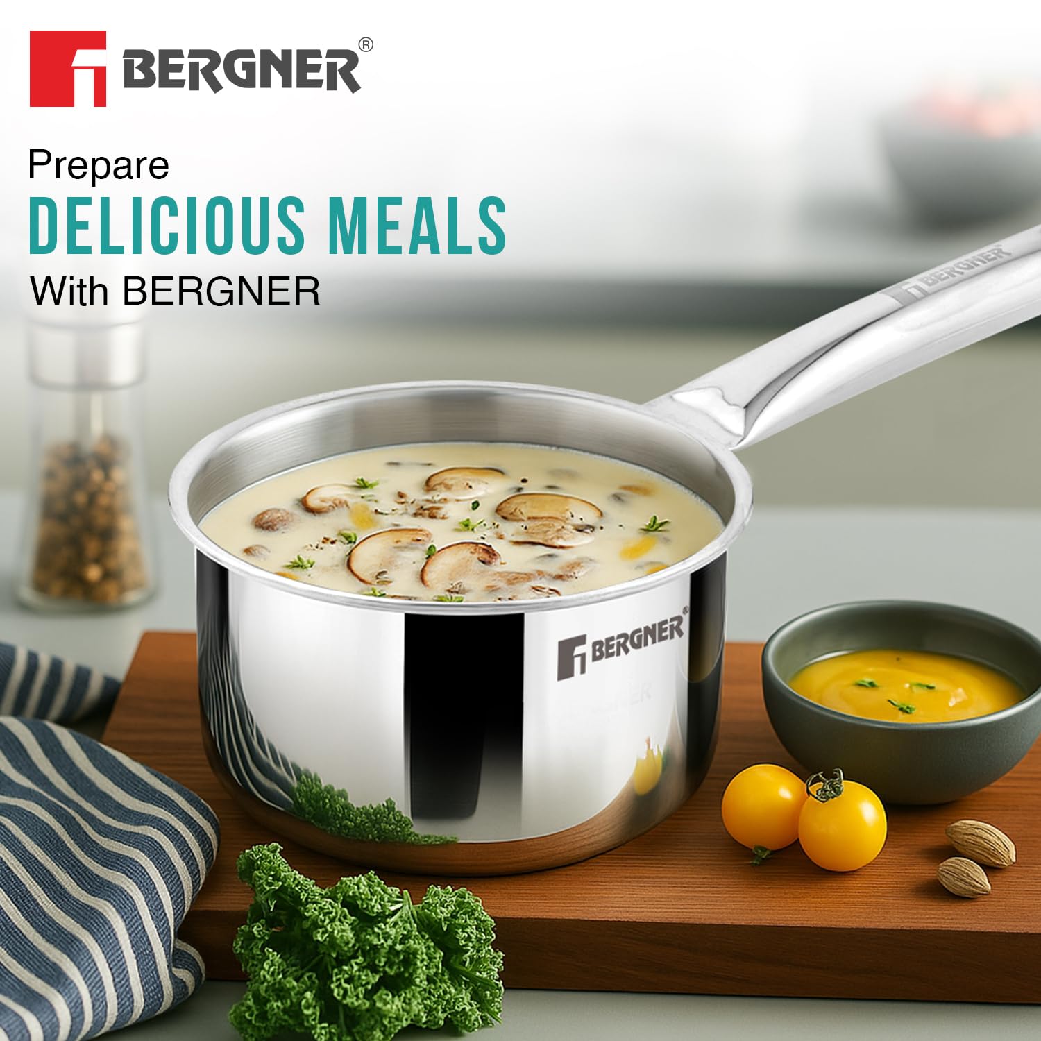 Triply stainless steel cookware set for induction with tope and lid