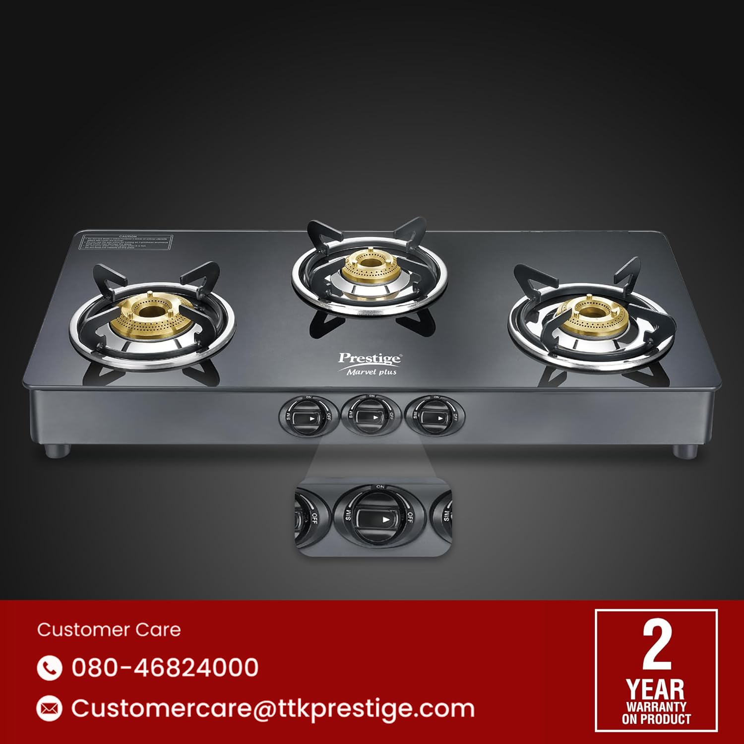 Prestige GTM-03L gas stove featuring spill-proof design and individual drip trays