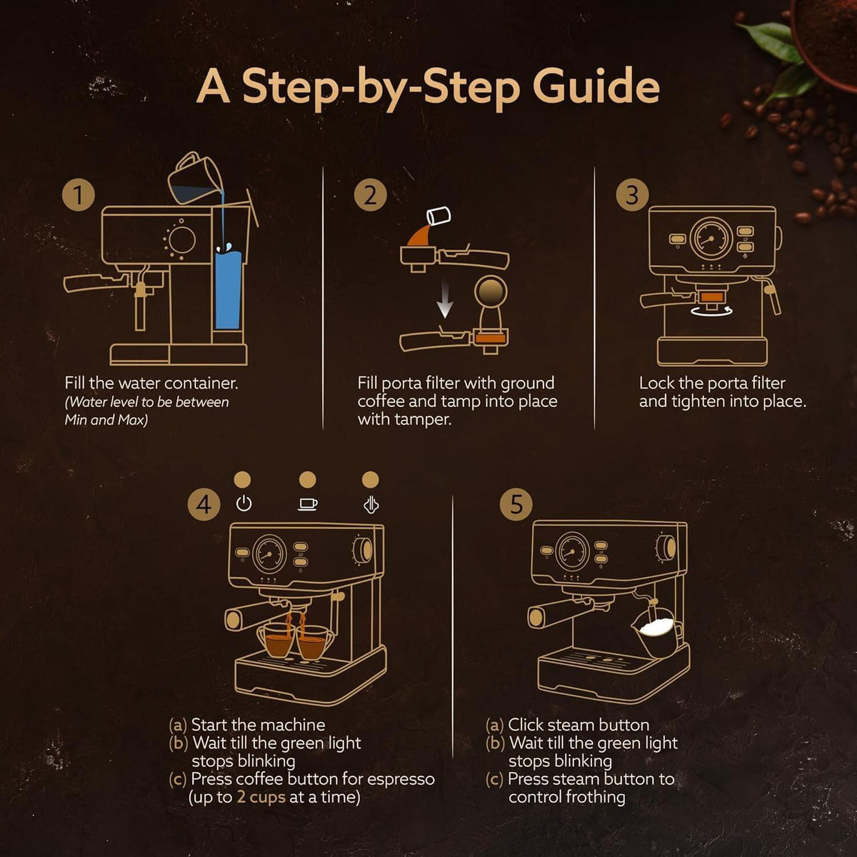 1100W espresso coffee maker with steam wand and double temperature control system