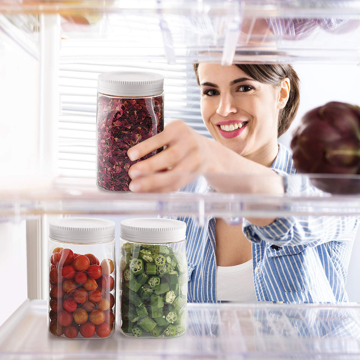 CELLO Fridge Door Canister | 100% Food Grade & BPA Free Airtight containers | Elegant and durable with easy to open lids | 1000ml, Set of 6 | White