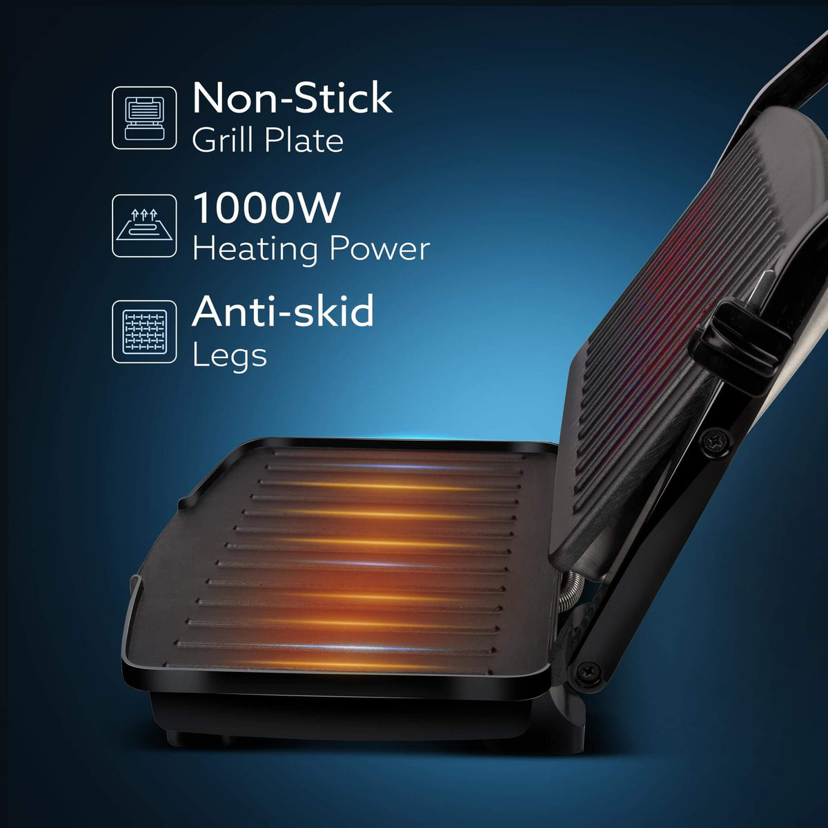 AGARO Royal 1000W sandwich maker with dual indicator lights and compact design