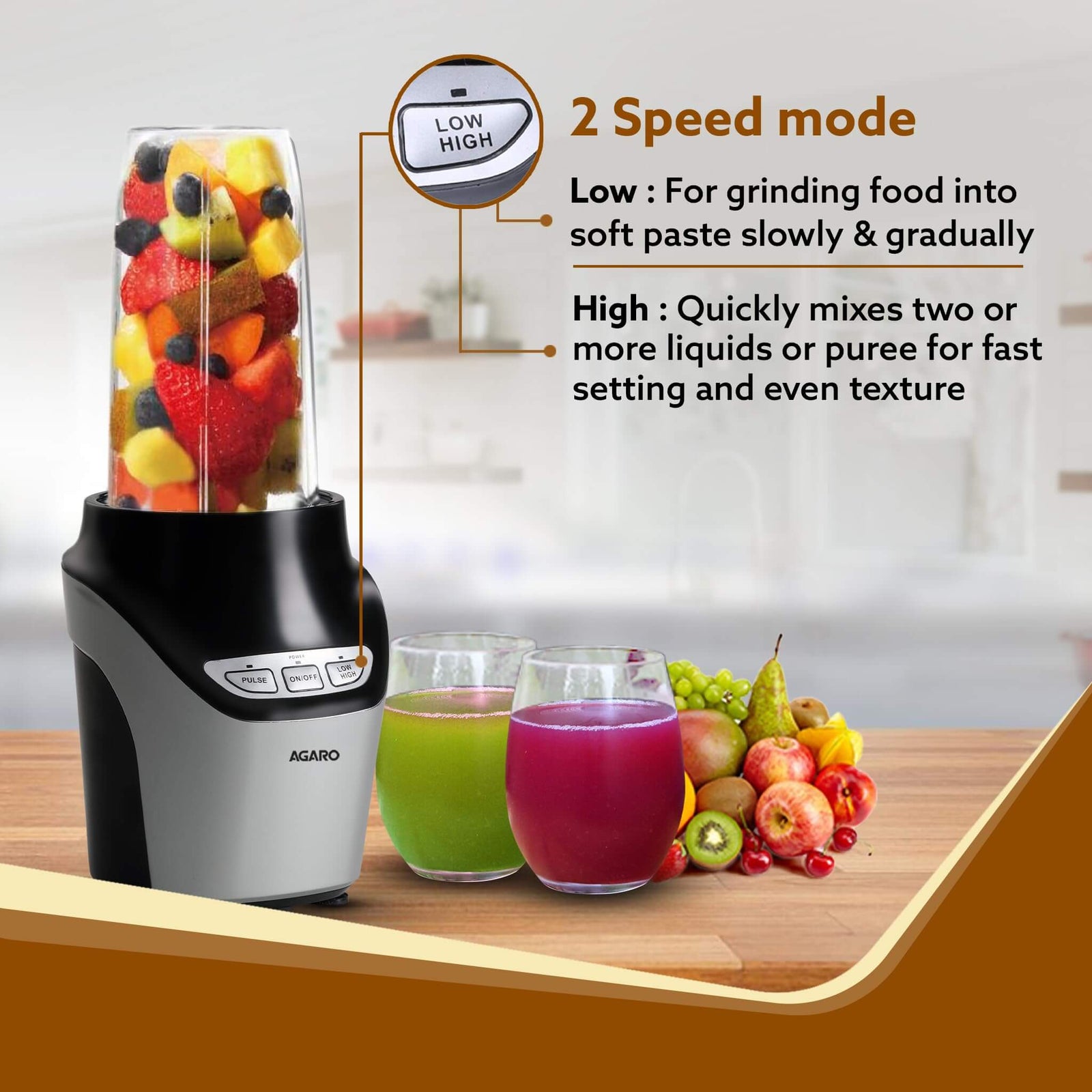 AGARO Marvel Nutri Blender, 1000W, 2 BPA-Free Tritan Jars