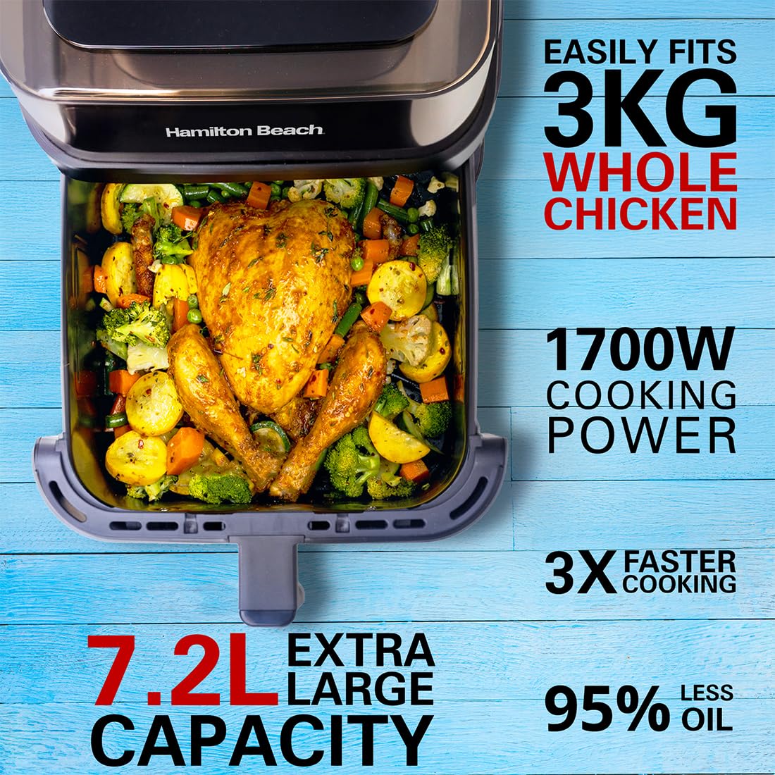 Hamilton Beach Digital Air Fryer 7.2L, 1700W, 360° View, 12 Presets, Touch Controls