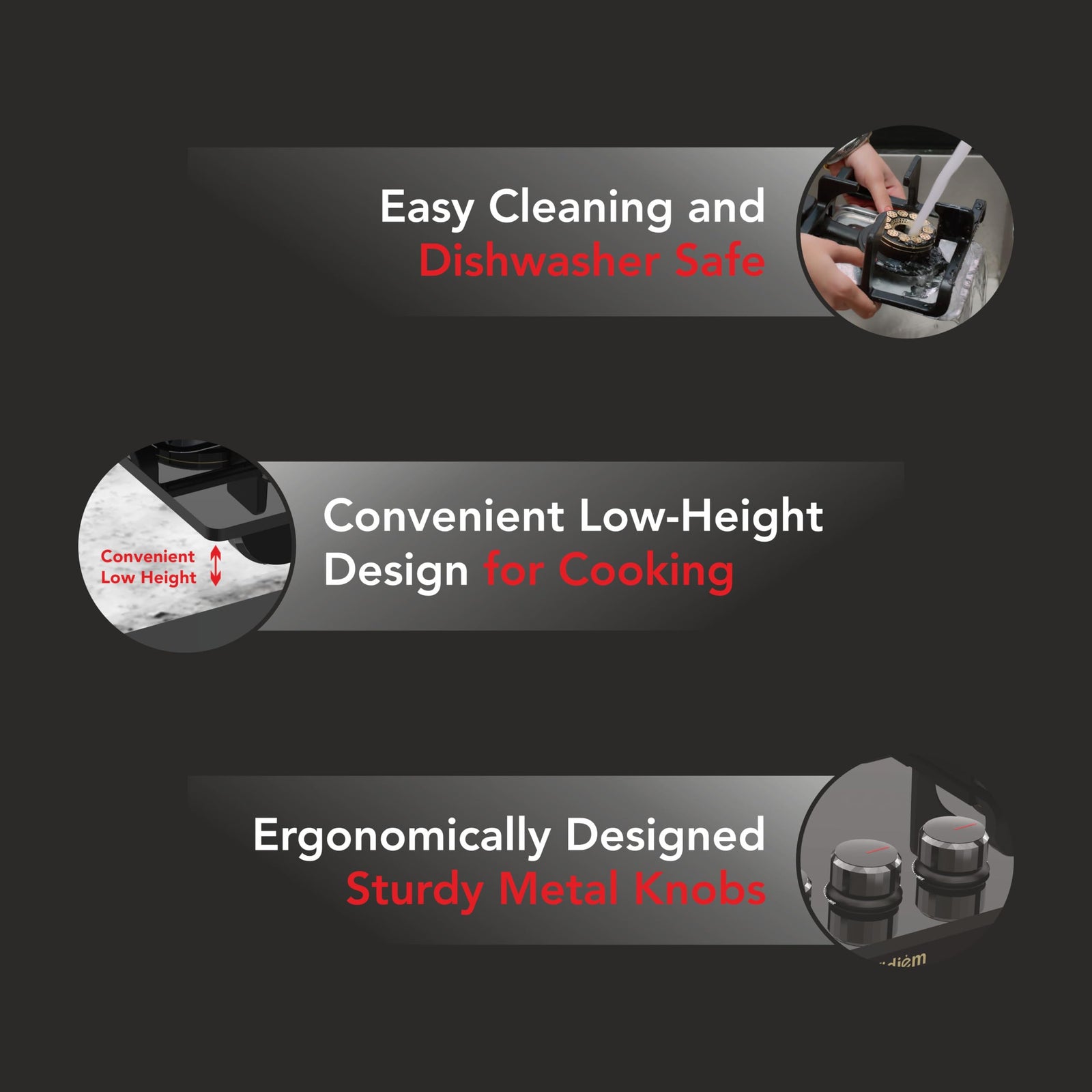 Hexa Flame Brass Burners of Vidiem Vogue V1 Cooktop