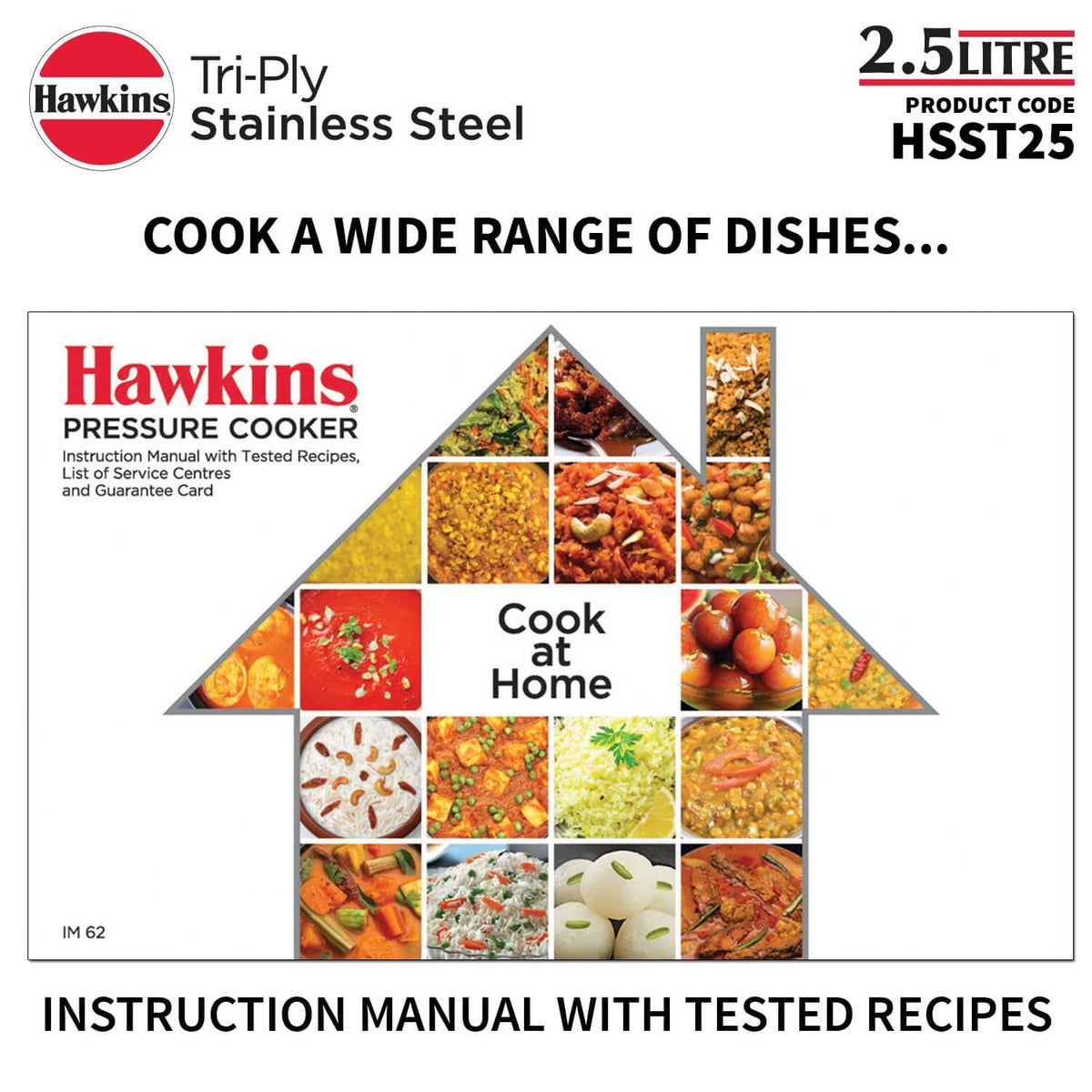 Hawkins Triply Stainless Steel Pressure Cooker - Inner Lid, Induction Compatible with 3mm Extra-Thick Base