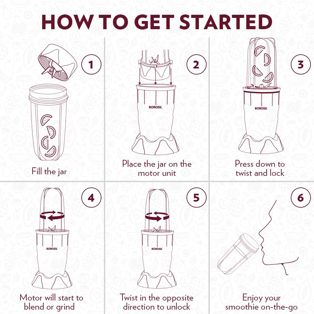 Borosil NutriFresh 2-in-1 Mini-Blender & Grinder - 400W, Black with 500ml Smoothie Jar & 300ml Chutney Jar