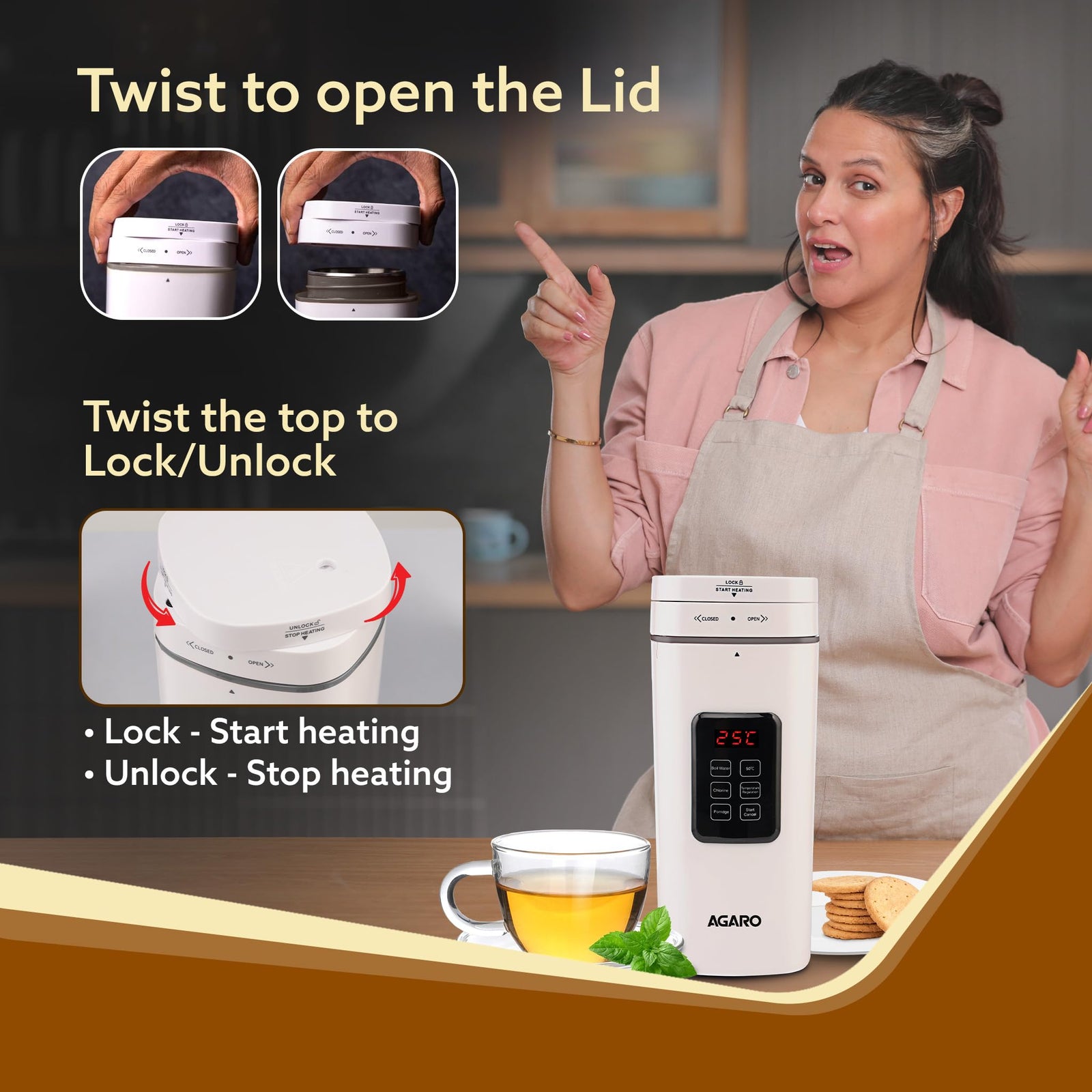 AGARO Delite Portable Electric Kettle, 500 Ml, Adjustable Temperature, Fast Boiling, White