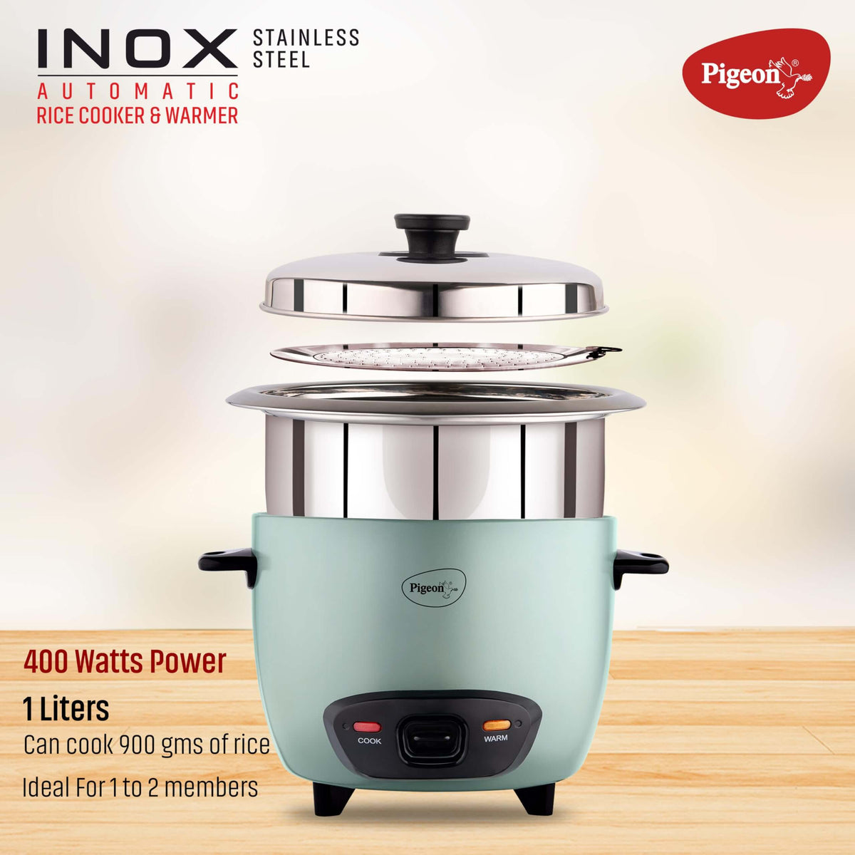 Pigeon Inox Rice Cooker (1L) – Ideal for Small Families & Bachelors