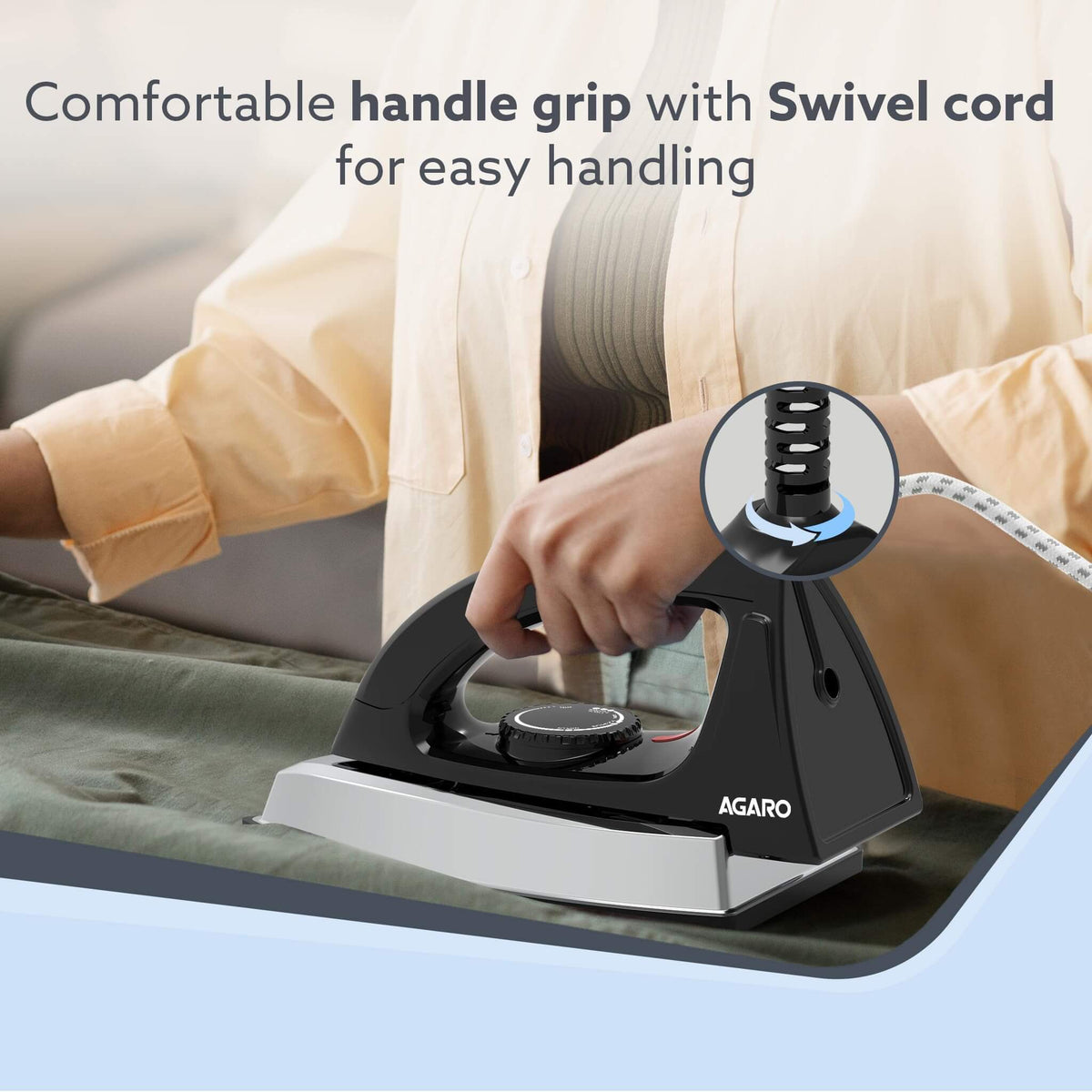 Heavy weight AGARO Regal dry iron with 360-degree swivel cord