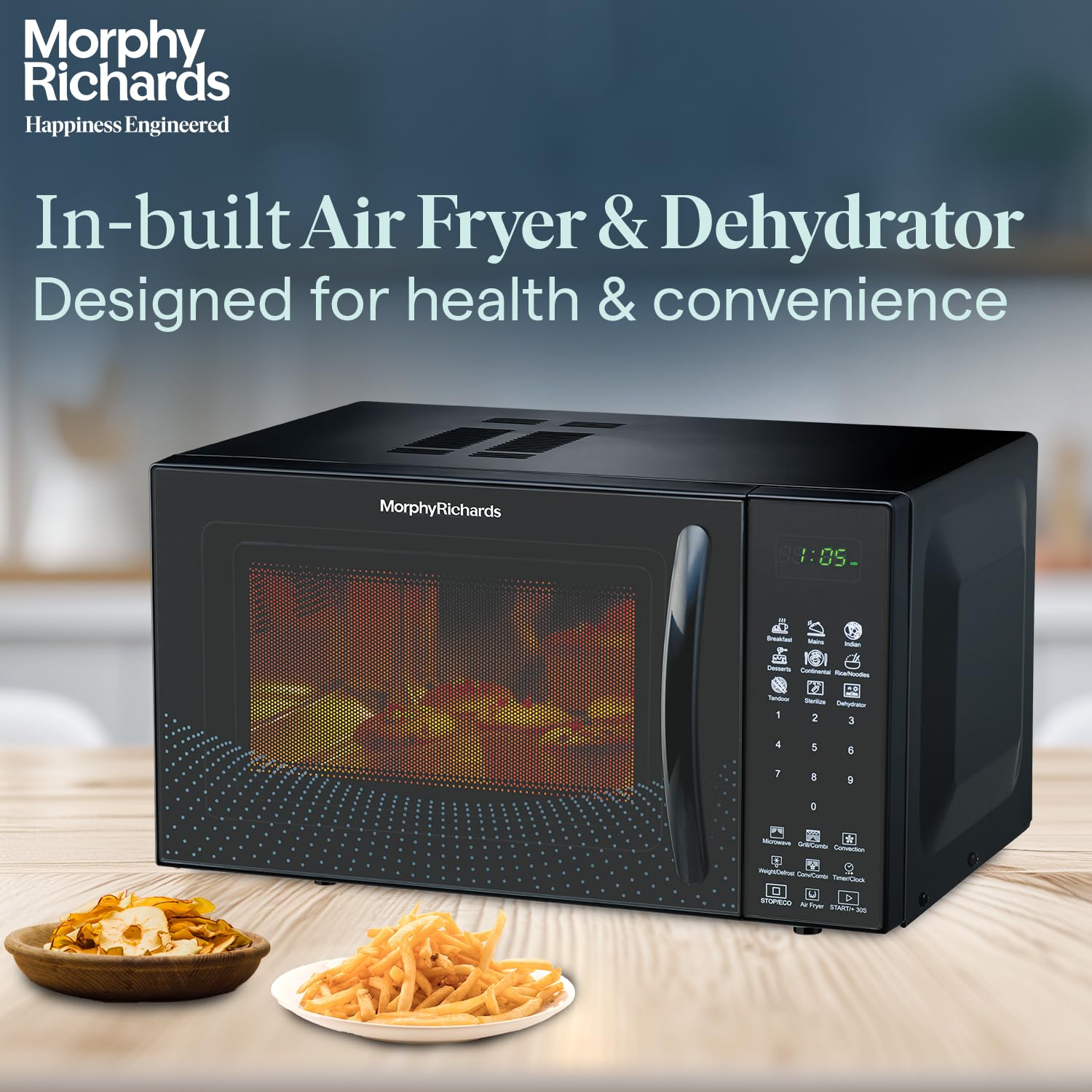 Morphy Richards Air 23Cgad Convection Microwave Oven for Kitchen, with in-Built Air Fryer & Dehydrator|23 Litre with 220 Autocook Menu