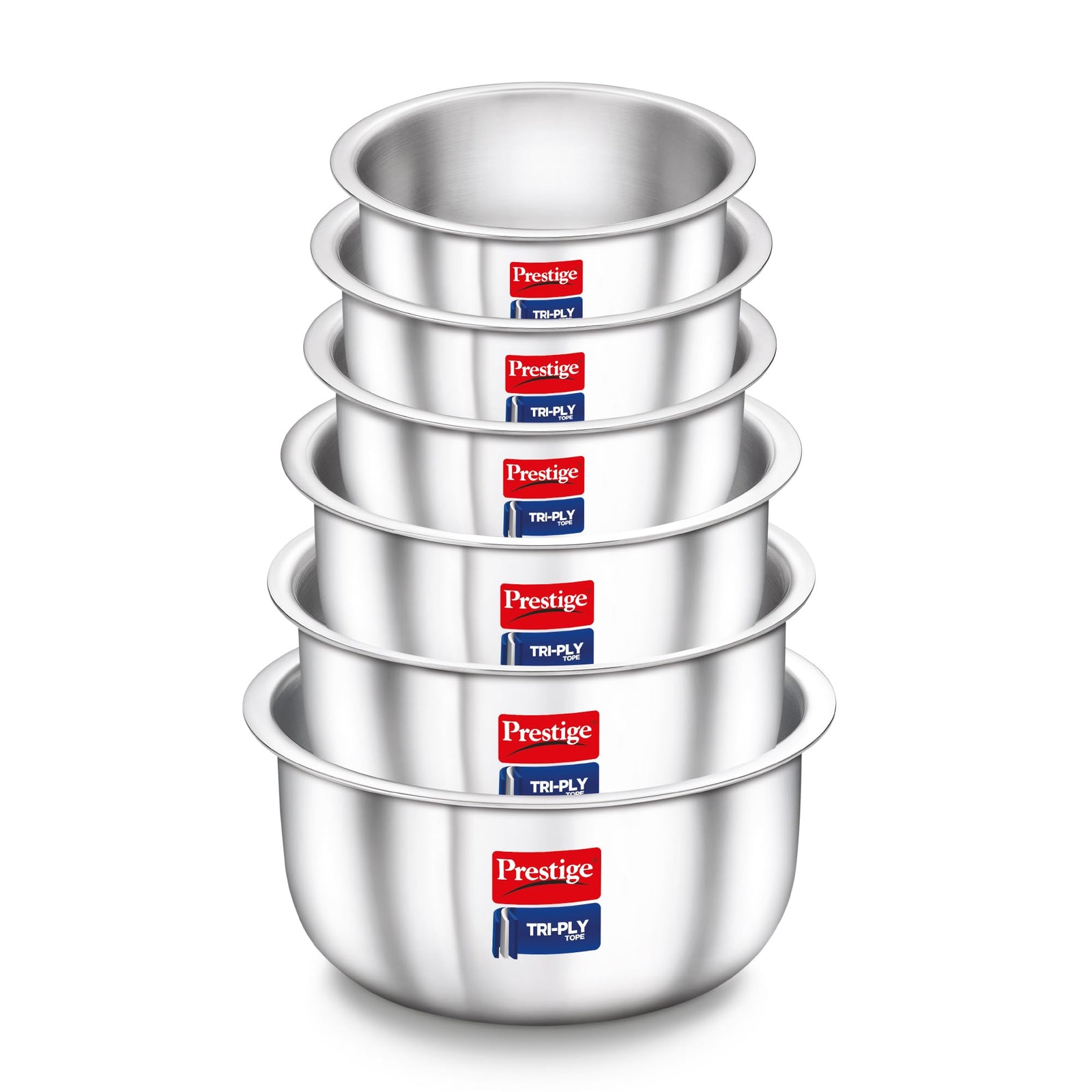 Prestige 6-piece tri-ply stainless steel tope set with mirror finish for gas and induction cooking