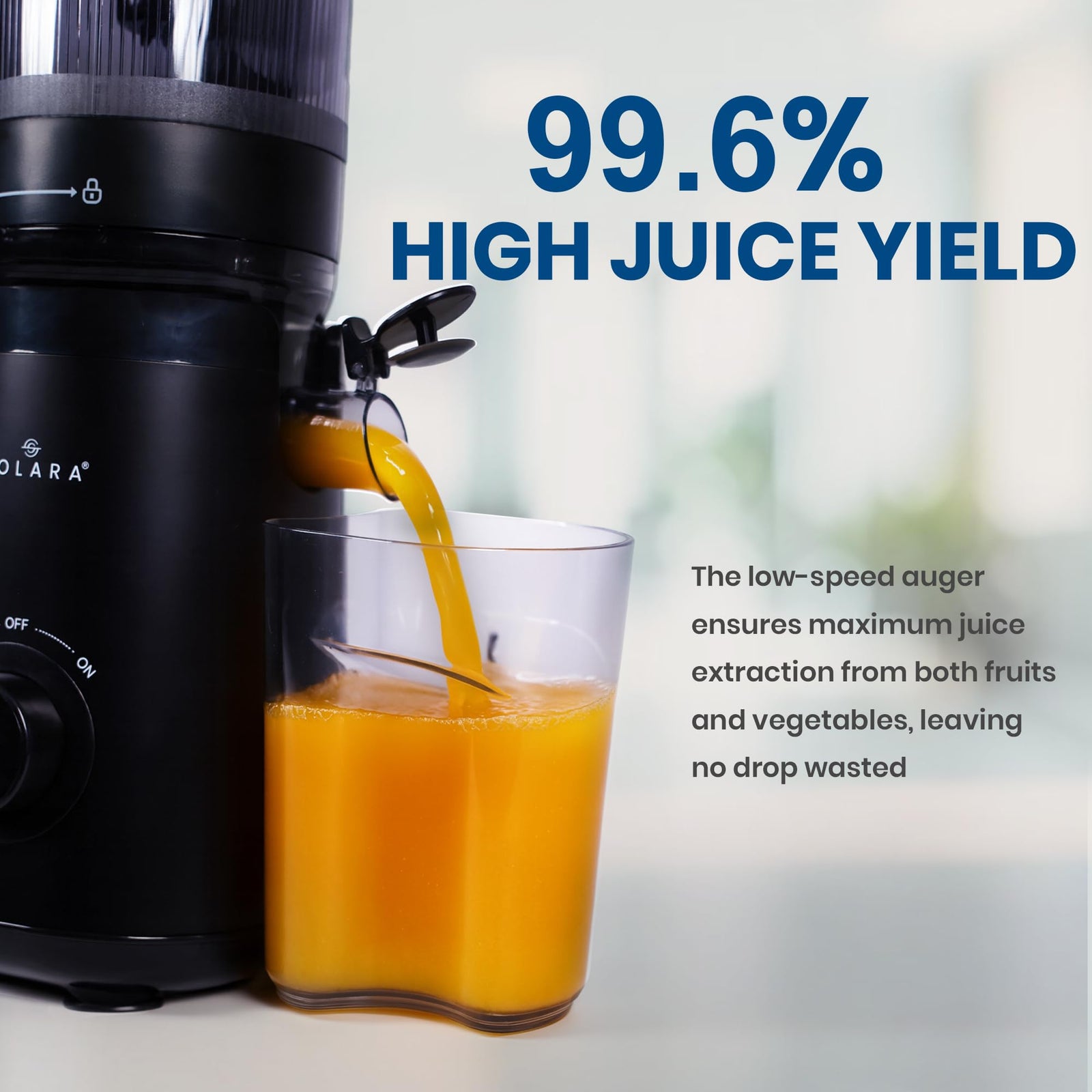 SOLARA all-in-one slow juicer extracting fresh cold pressed juice

