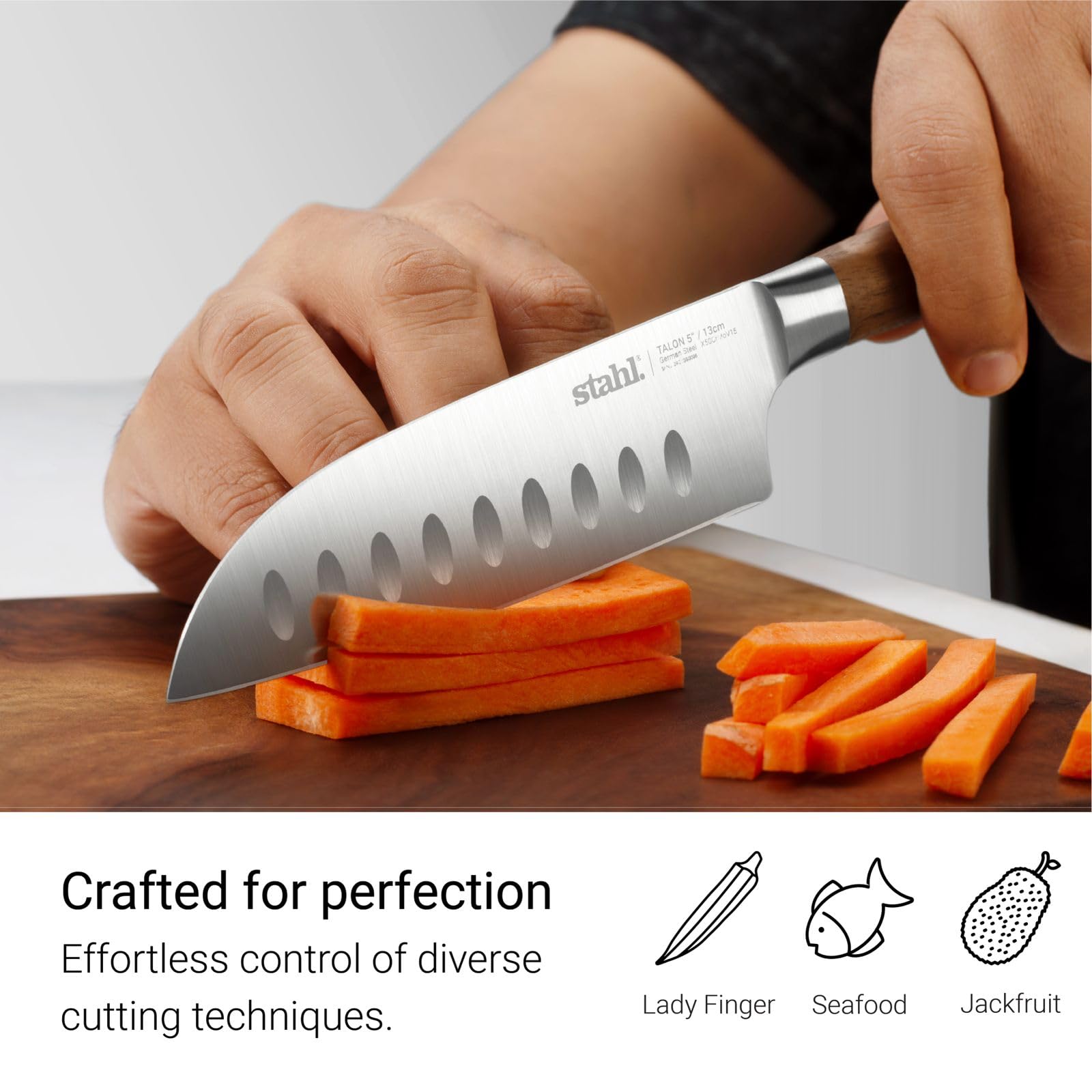 Stahl Talon Series Santoku Knife, Walnutwood Handle, 5 Inches / 13 cm