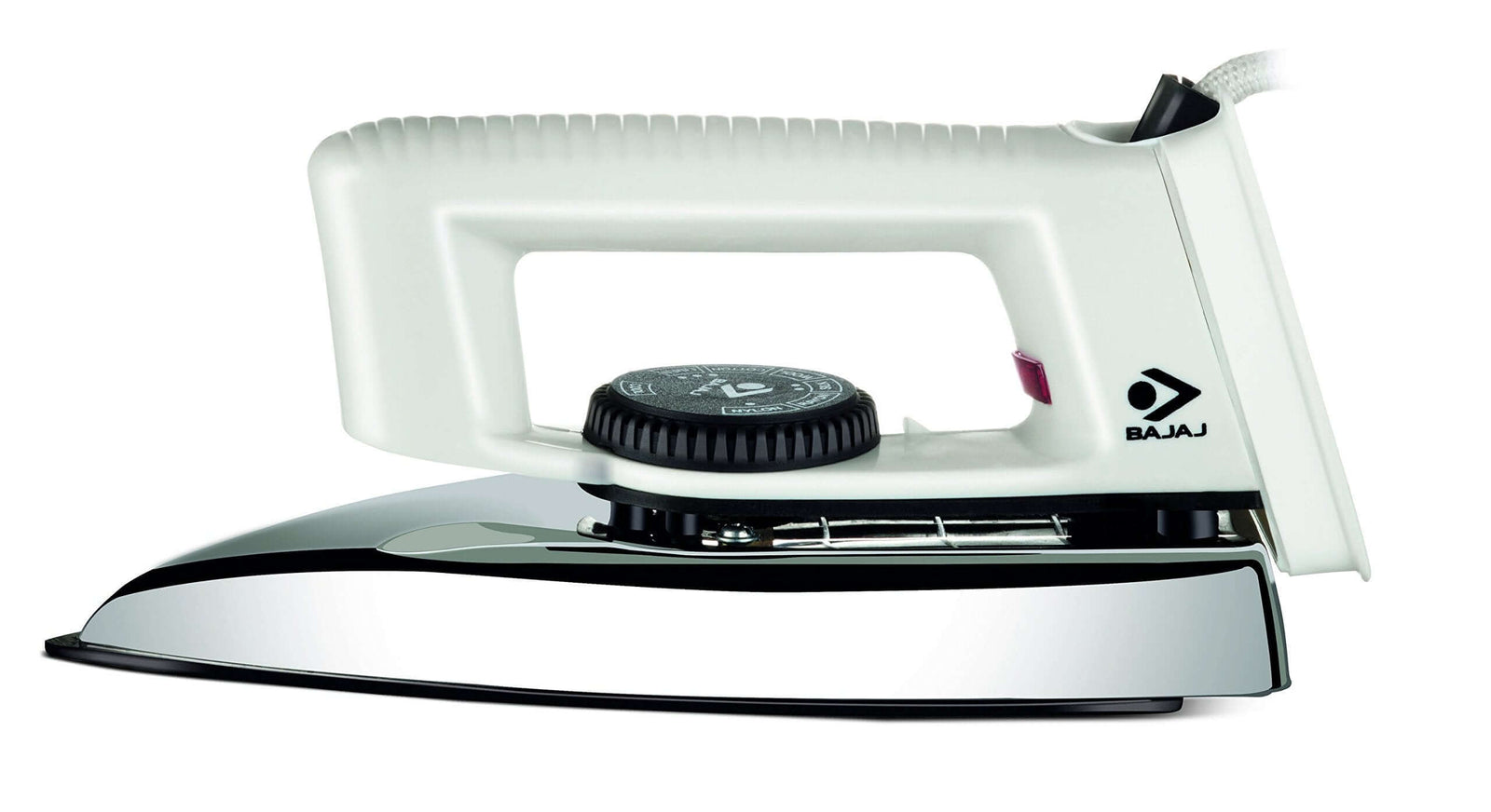 Bajaj Popular white dry iron with German coating technology on clean background