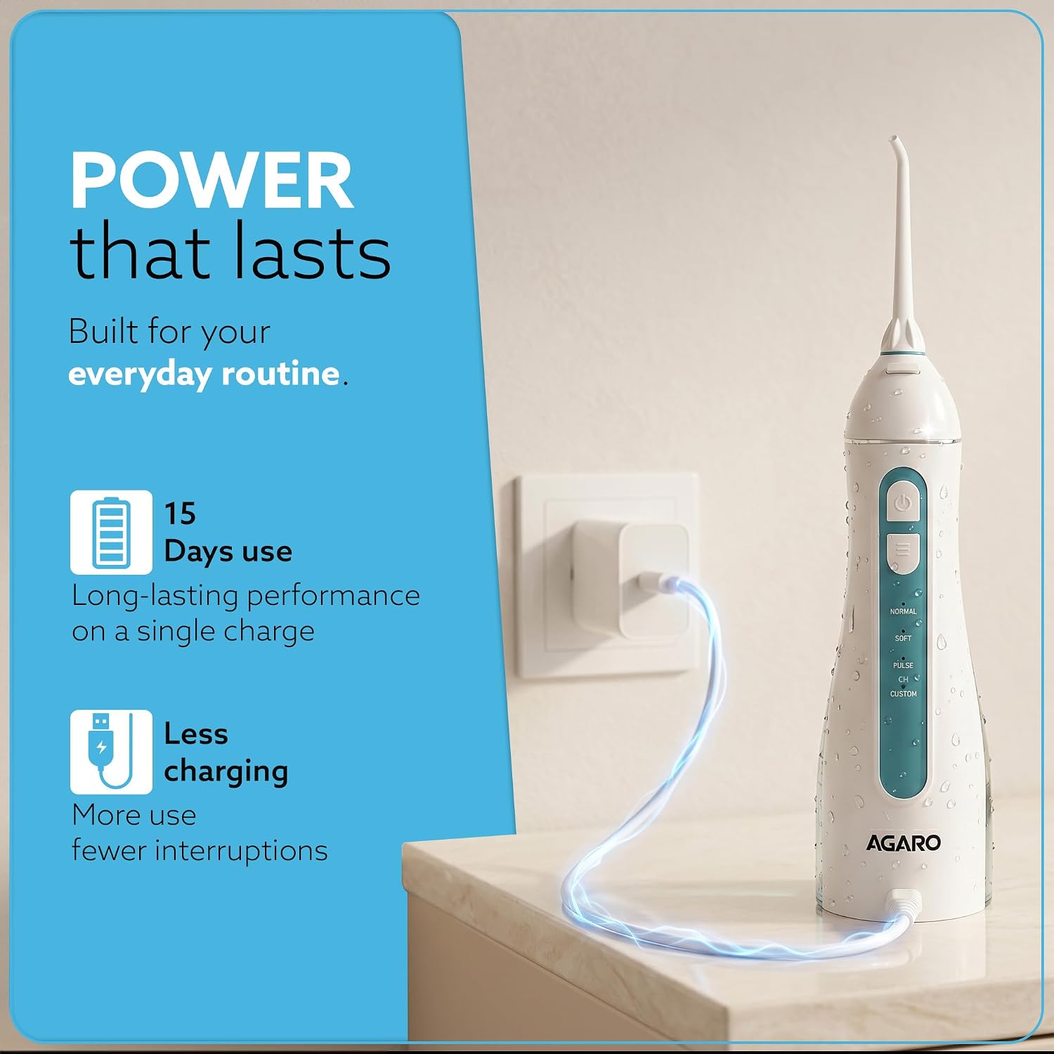 AGARO Ultra Plus Cordless Water Flosser, 200 ml Tank, 4 Cleaning Modes, 5 Nozzles, IPX7 Waterproof Oral Irrigator