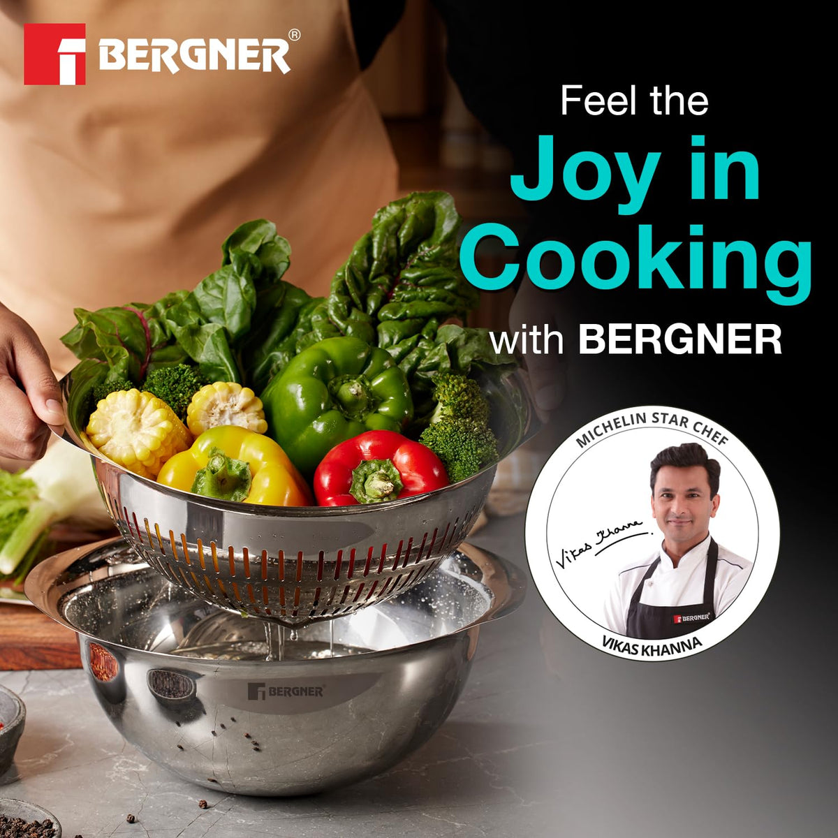 BERGNER 26cm 2-in-1 Stainless Steel Colander Bowl 3.6L