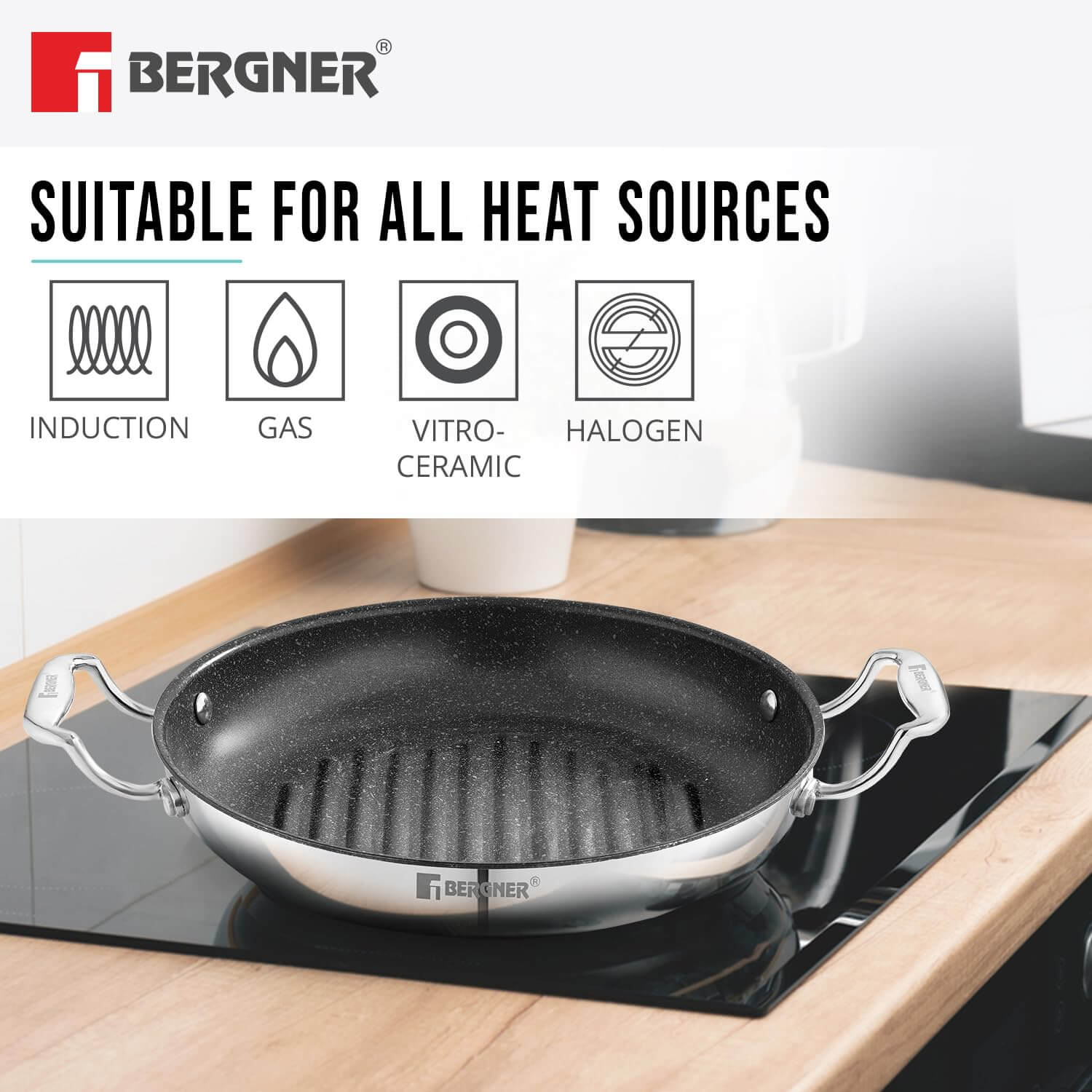 Premium Bergner Argent Samsara grill pan with advanced heat distribution