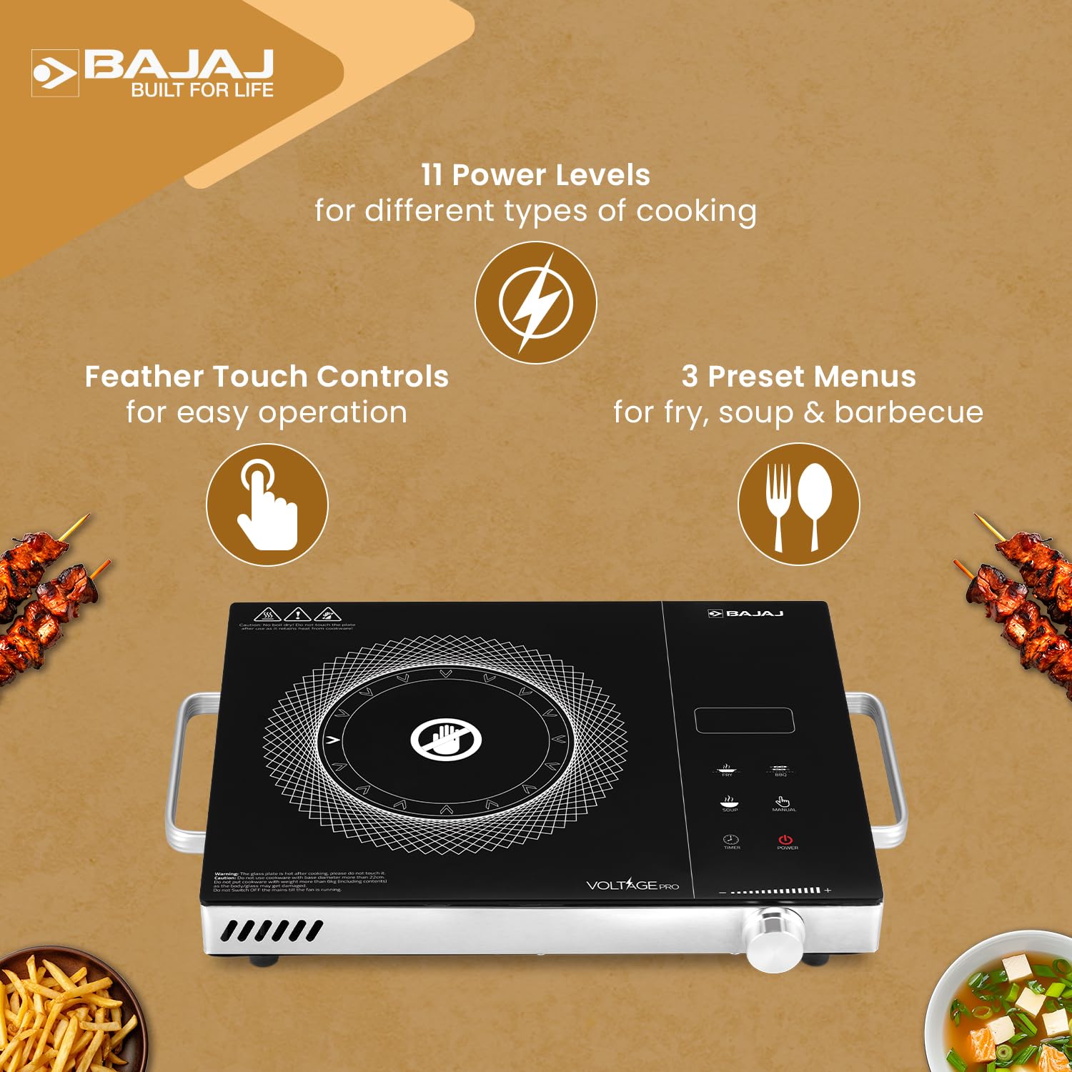 Bajaj IRX 220F infrared cooktop with BBQ grill set included in box