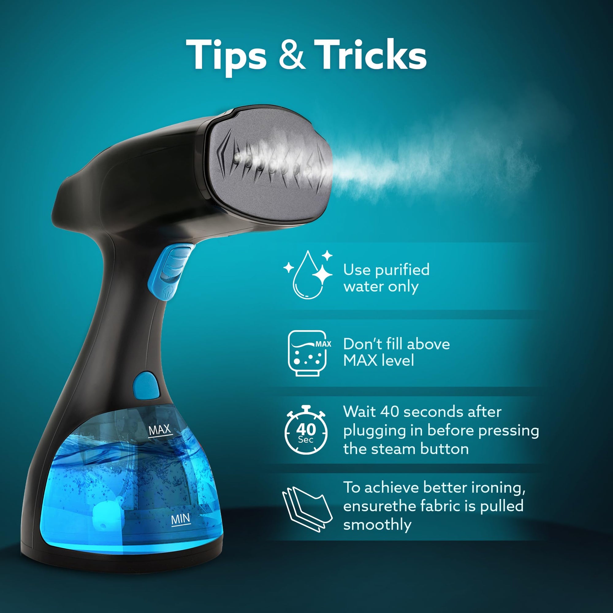 AGARO Signify steamer ceramic nozzle releasing steam on fabric