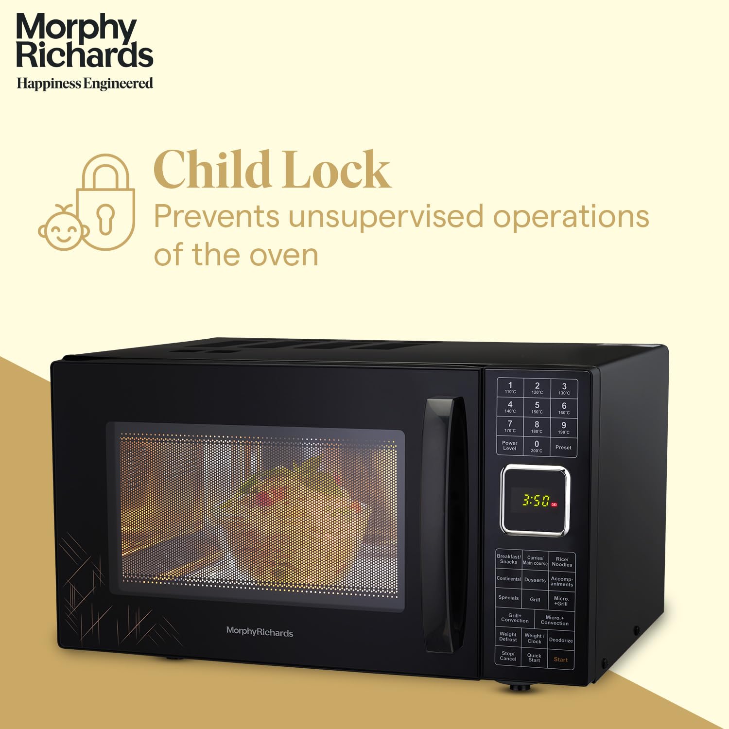 Morphy Richards 27 L Convection Microwave Oven with 200 Auto-Cook Menus, Stainless Steel Cavity, Deodorizer (27CGF, Black)