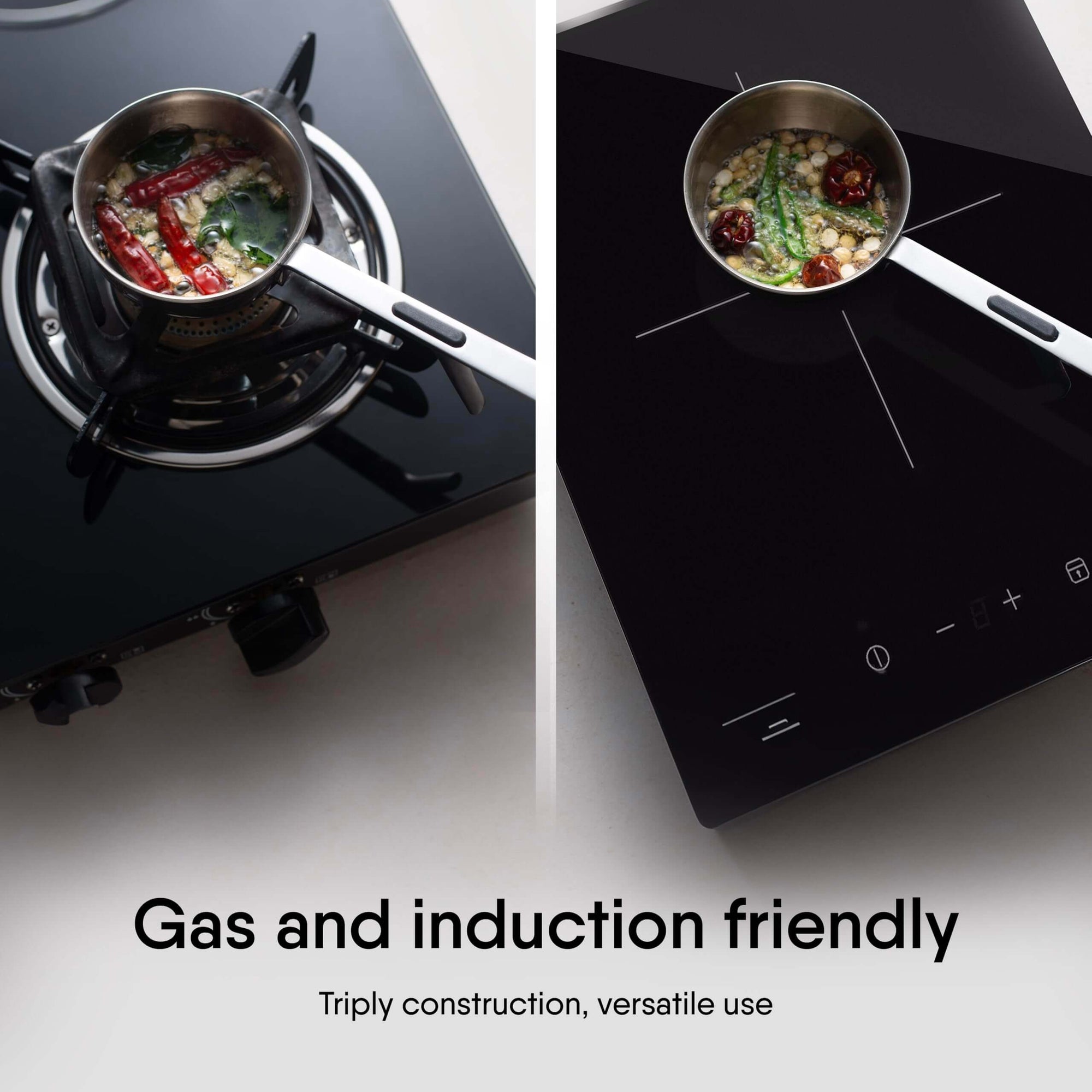 Stahl Triply Stainless Steel Tadka Pan with Anti-Topple Stand and Pour Lip