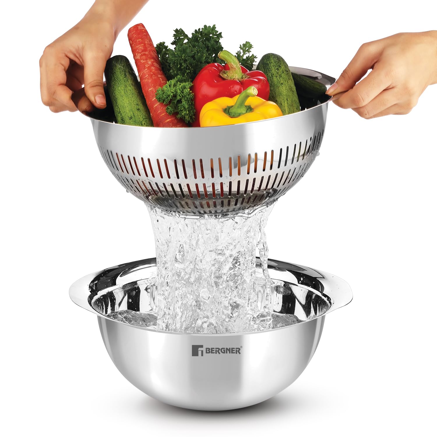 BERGNER 26cm 2-in-1 Stainless Steel Colander Bowl 3.6L